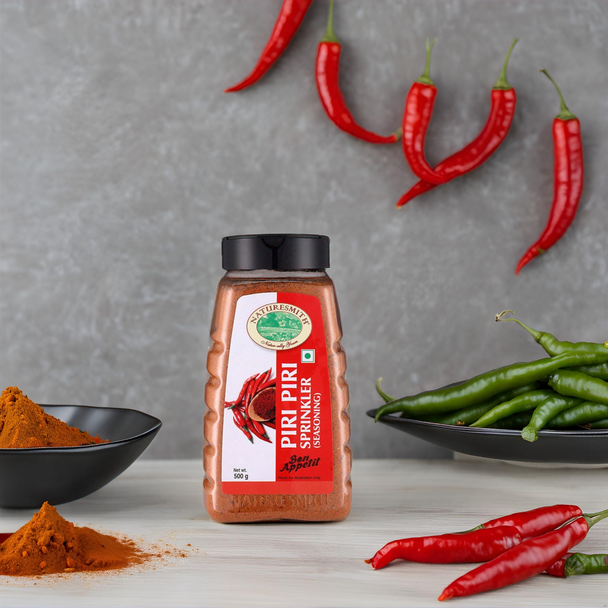 Naturesmith Piri Piri (Peri Peri) Masala Seasoning Powder - 500g | Tangy & Spicy Chili Blend | Perfect for Snacks, French Fries, Grilled Chicken & BBQ | Great for Cooking, Marinades & Party Food