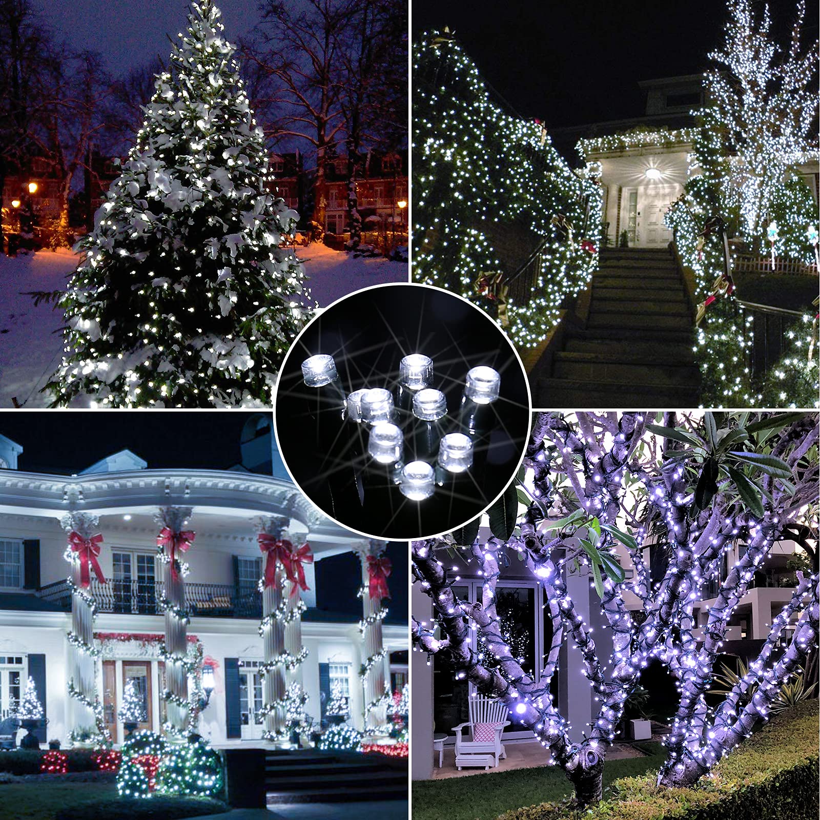 Flacchi 66ft 200 LED White Christmas Lights - Battery Operated Waterproof String Lights with 8 Modes & Auto Timer - Perfect for Xmas Tree Decorations, Halloween Party, Holiday Indoor Outdoor Decor - Ideal for Home, Garden, Wedding, and Festive Events