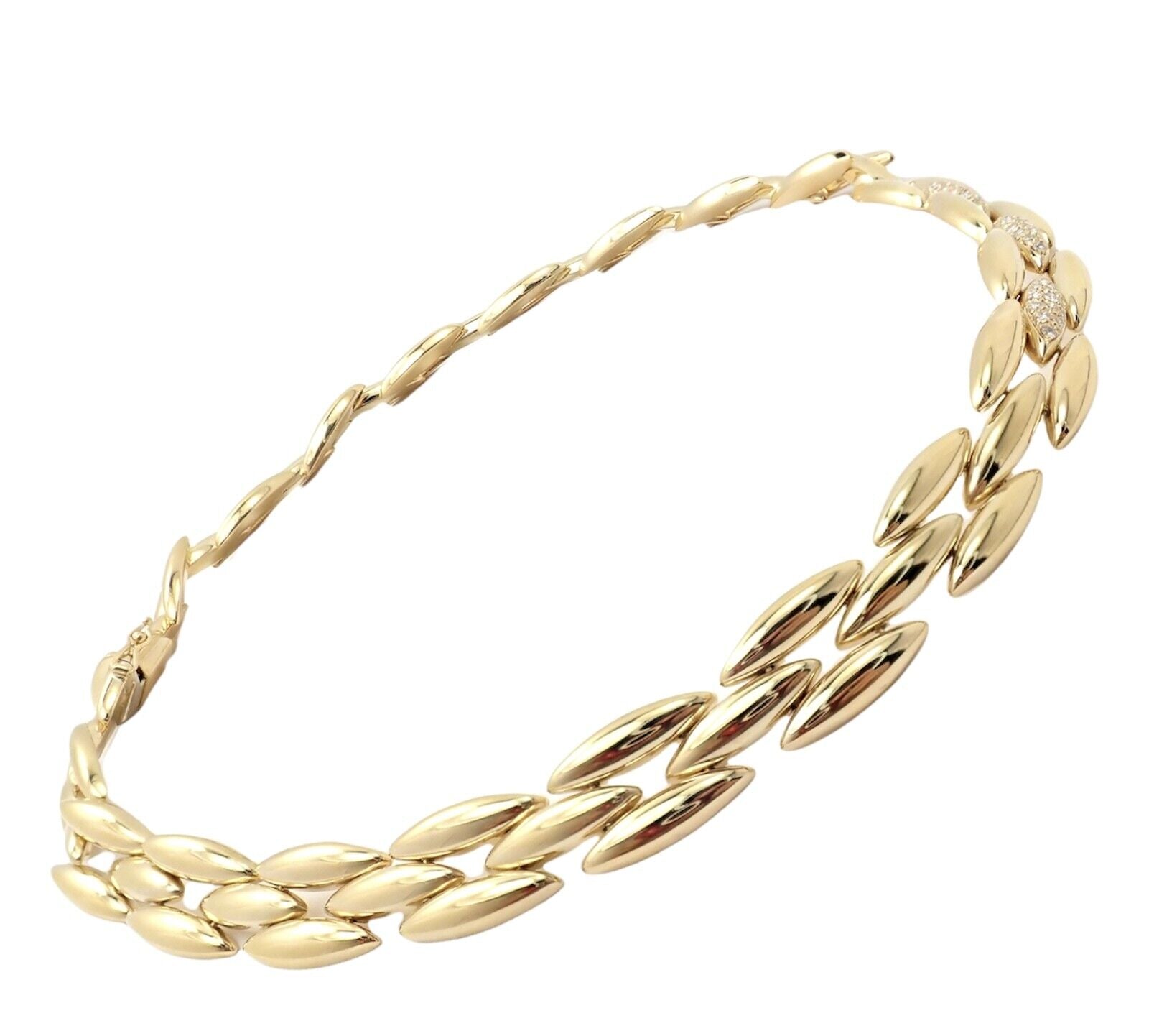 Authentic Cartier 18K Yellow Gold Diamond Three-Row Gentiane Rice Link Necklace for Women - Luxury Jewelry Gift for Anniversary, Birthday & Special Occasions