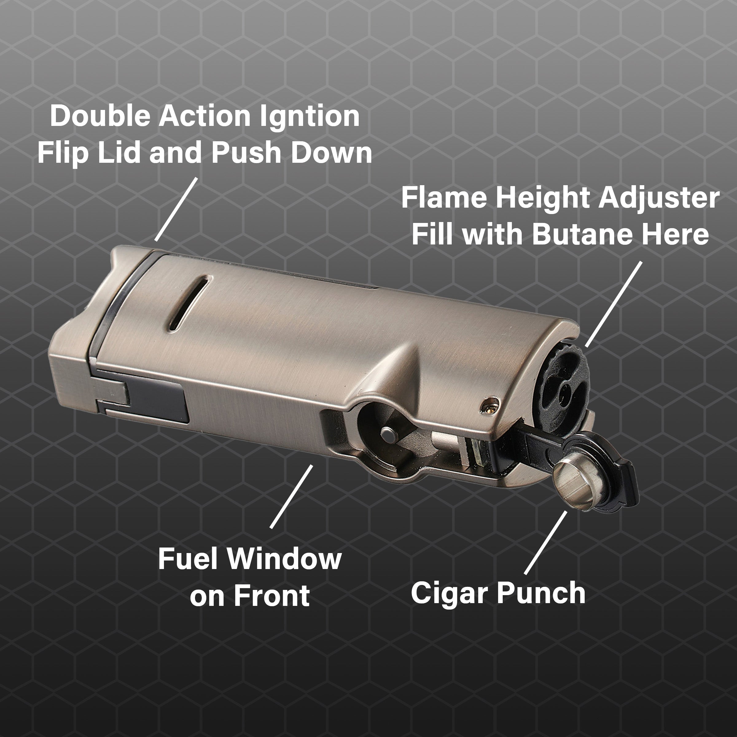Visol Colonel Triple Flame Torch Lighter - Windproof Butane Lighter with Adjustable Flame (Gunmetal) - Perfect for Cigars, Camping, BBQ & Outdoor Adventures