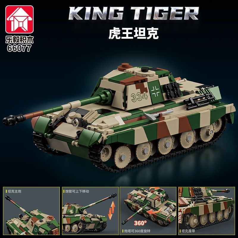 LEYI 66077 1/16 Scale King Tiger Tank Model - German WWII Heavy Tank with Full Metal Tracks - Collectible Military Vehicle for Display & Wargaming