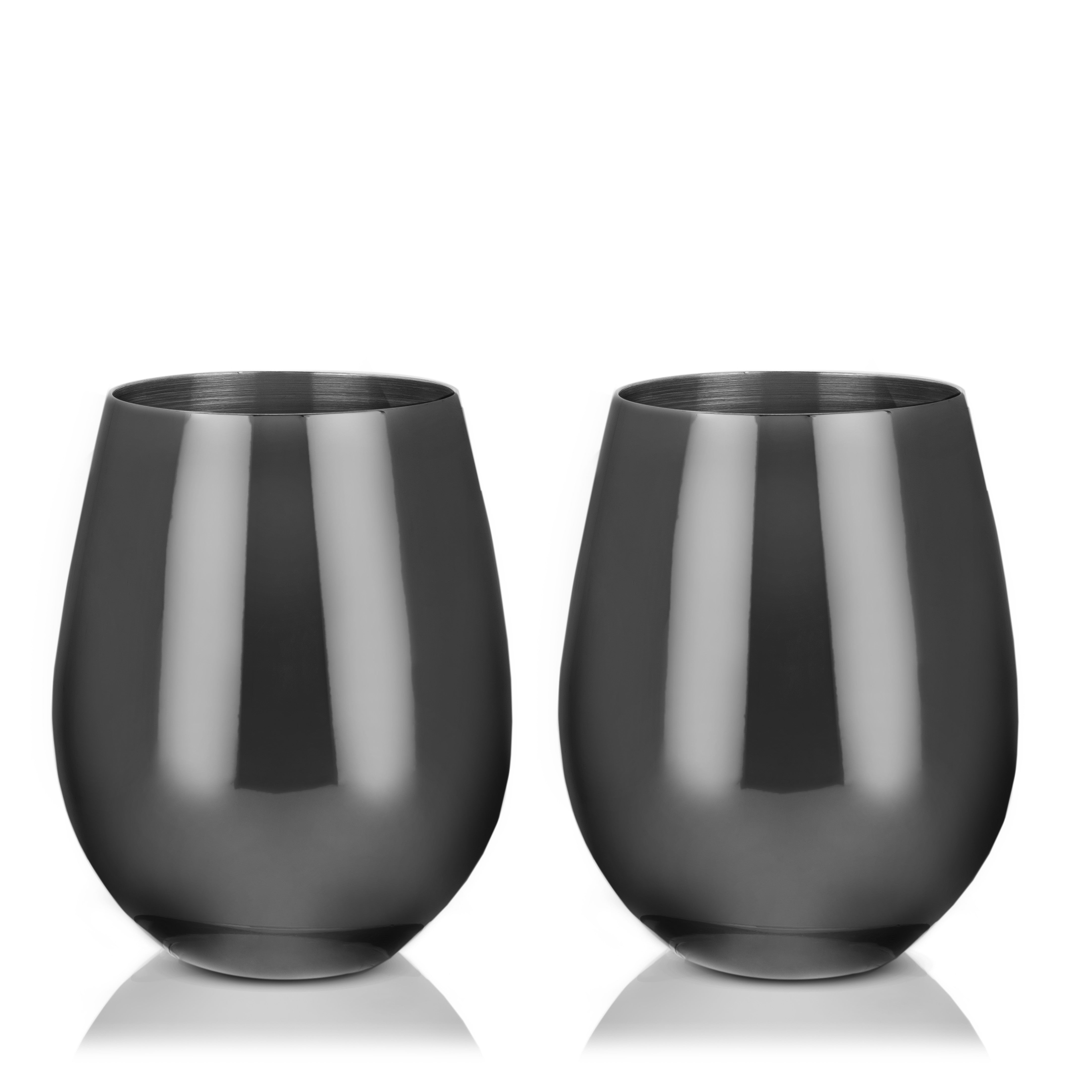 Premium Gunmetal Stainless Steel Stemless Wine Glasses Set of 2 - Shatterproof & Dishwasher Safe for Indoor/Outdoor Use - Perfect for Parties, Picnics, and Home Entertaining