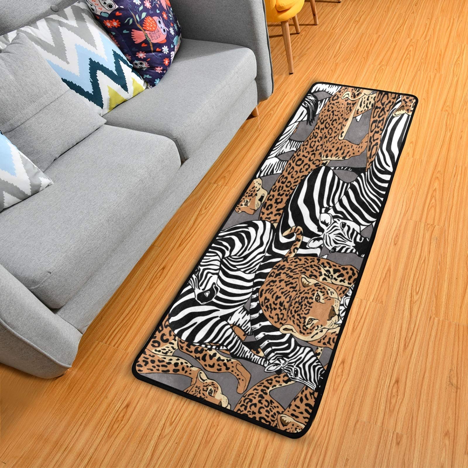 ALAZA Zebra Leopard Print Area Rug - 2' x 6' Faux Fur Animal Print Carpet for Living Room, Bedroom, Kitchen - Soft Non-Slip Floor Mat for Home Decor, Kids Room & Nursery