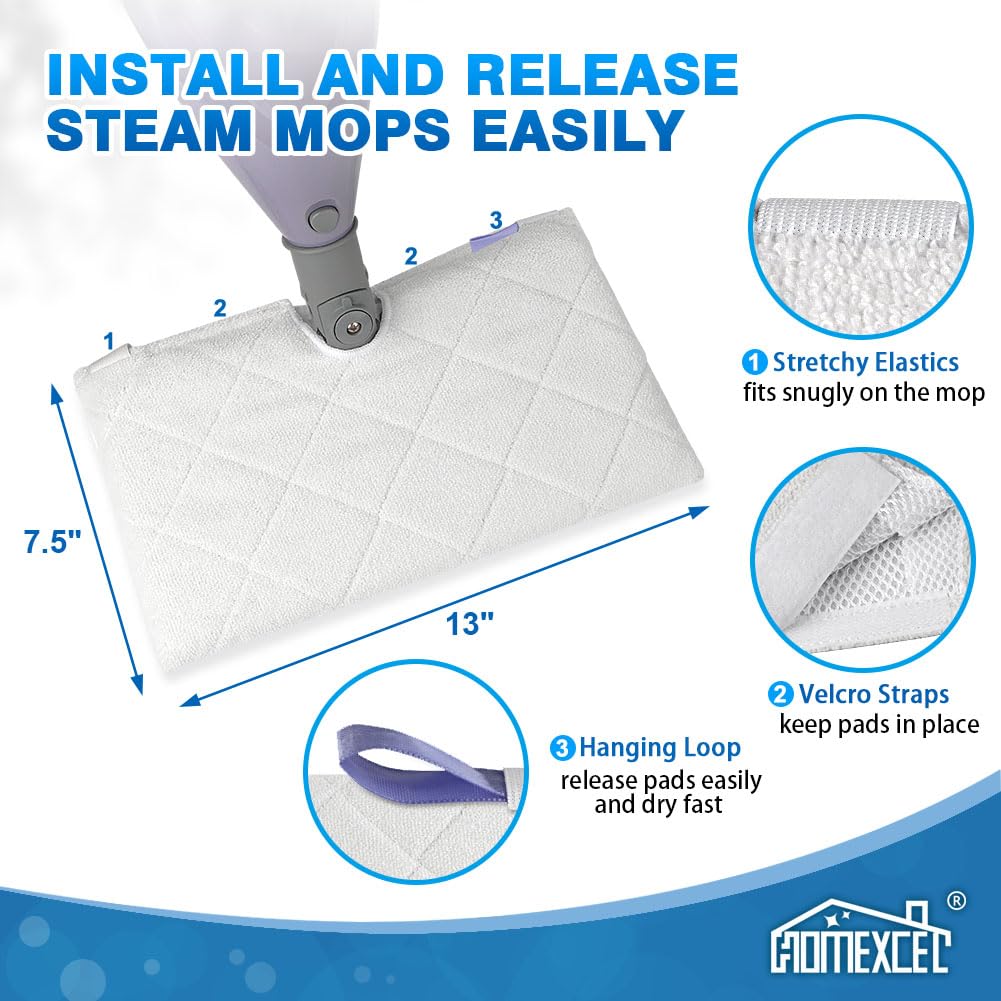 HOMEXCEL Reusable Washable Microfiber Steam Mop Pads for Shark S3500 Series (S3501/S3550/S3901/SE450/S3801CO/S3601D/S2901/S2902) - 2 Pack - Perfect for Hardwood Floors, Tile & Laminate Cleaning