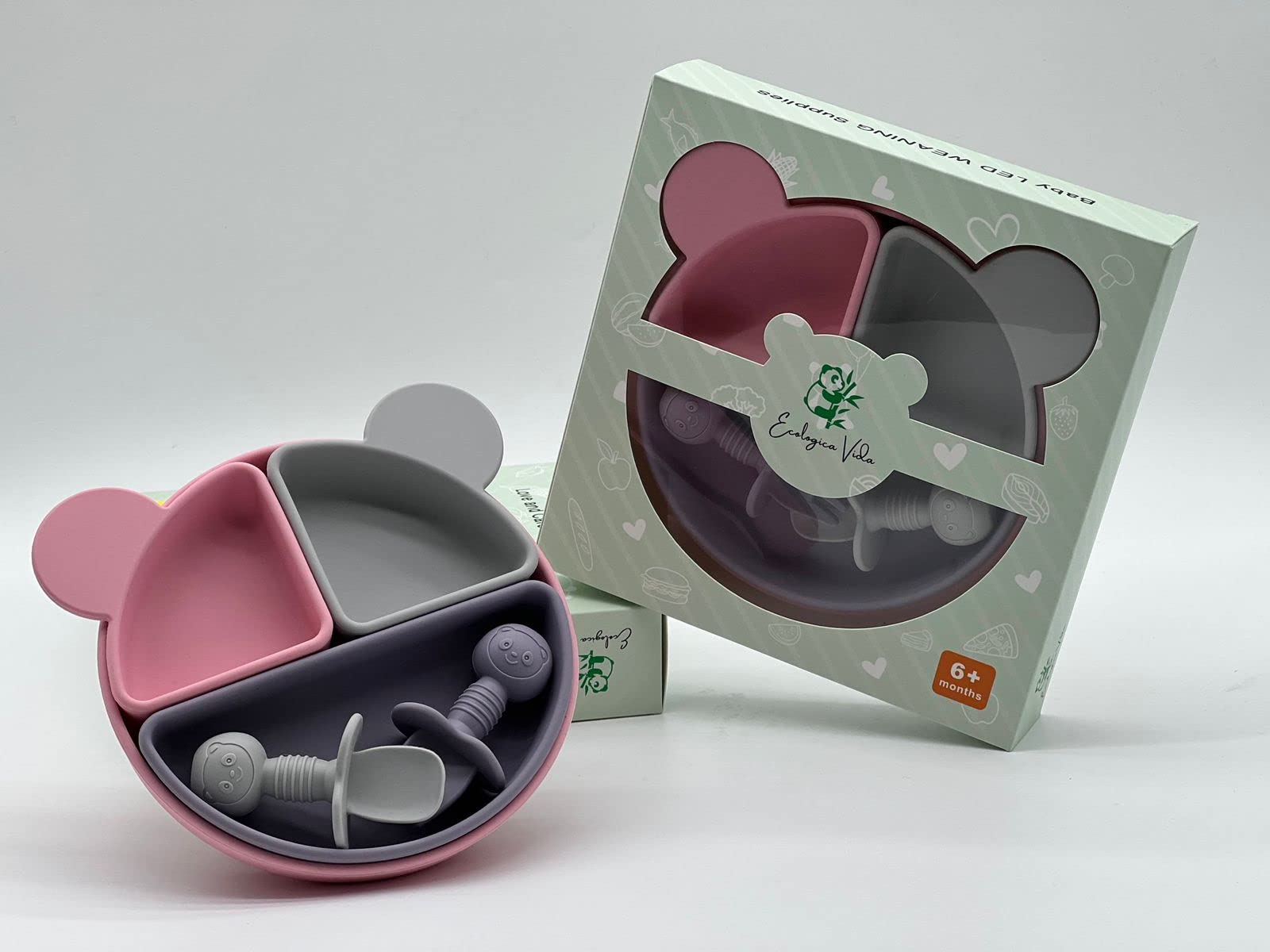 MIX COLOR SILICON BABY FEEDING SET - Baby Led Weaning Supplies, Toddler Eating Utensils, Soft Spoon & Bowl for Infants (Pink Grey Purple) - Perfect for Home, Travel & Daycare
