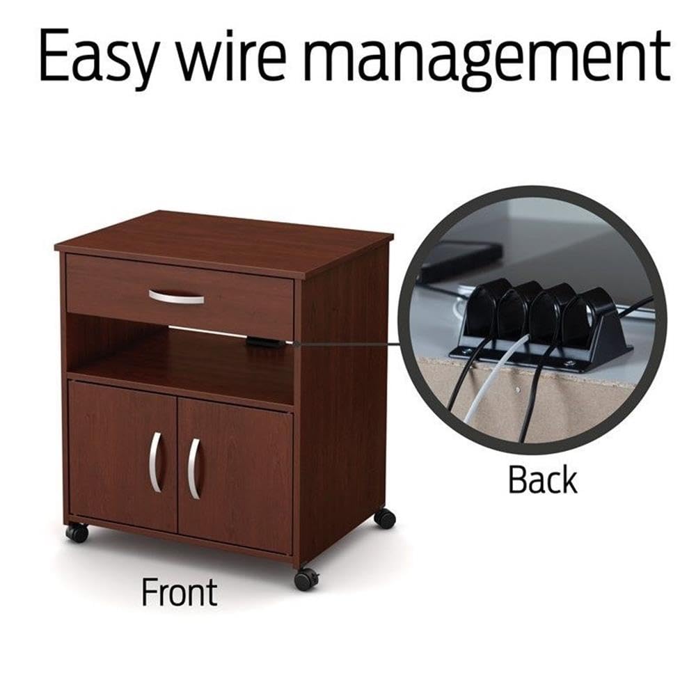 UrbanPro Mobile Printer Stand with Drawer & Doors - Home Office Organizer & Kitchen Microwave Cart with Storage Cabinets - Brown Wooden Rolling Cart for Small Spaces & Dorm Rooms