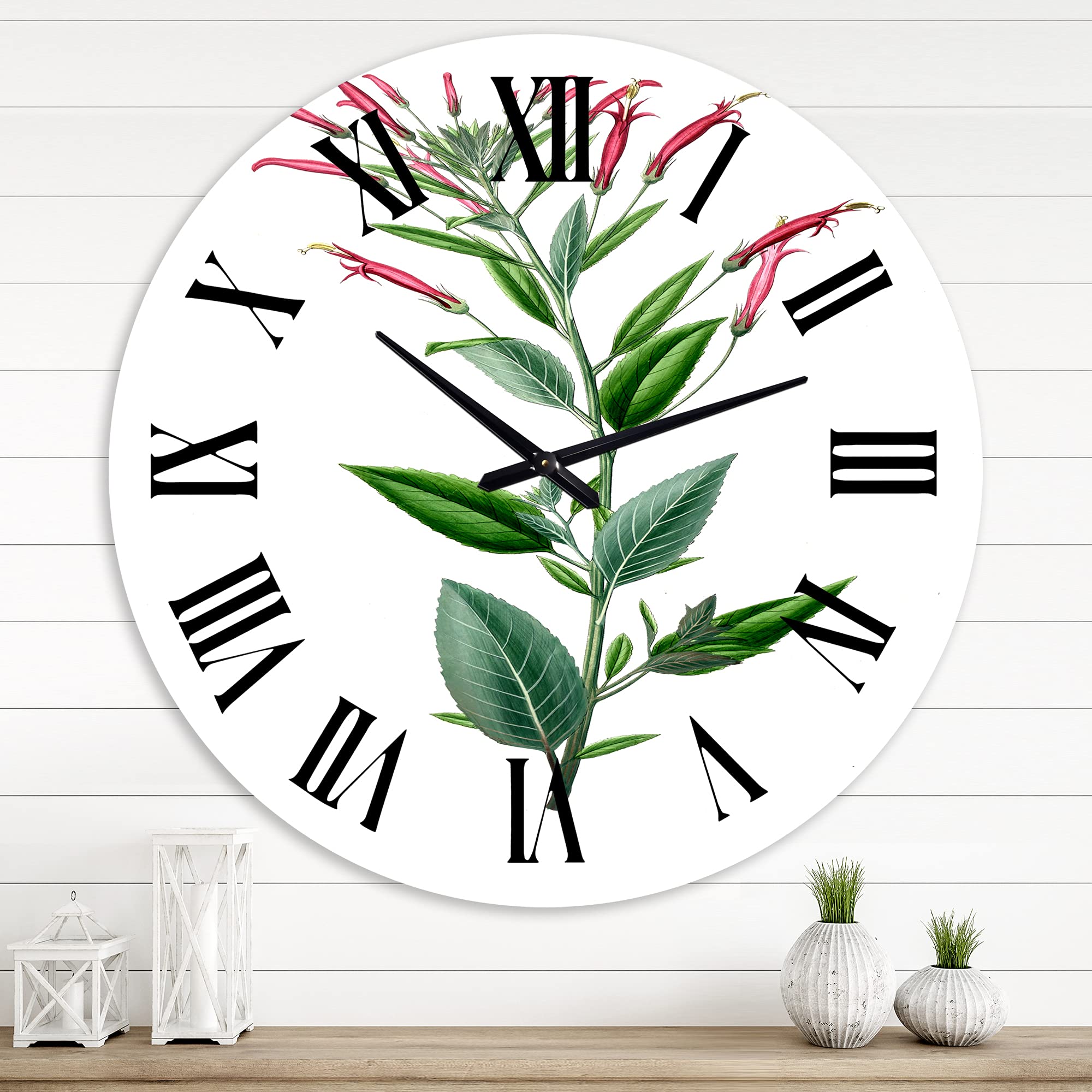 Vintage American Flora III - Large Traditional Wall Clock with Floral & Botanical Design for Home, Office, and Living Room Decor | Perfect for Farmhouse, Rustic, and Vintage Style Interiors