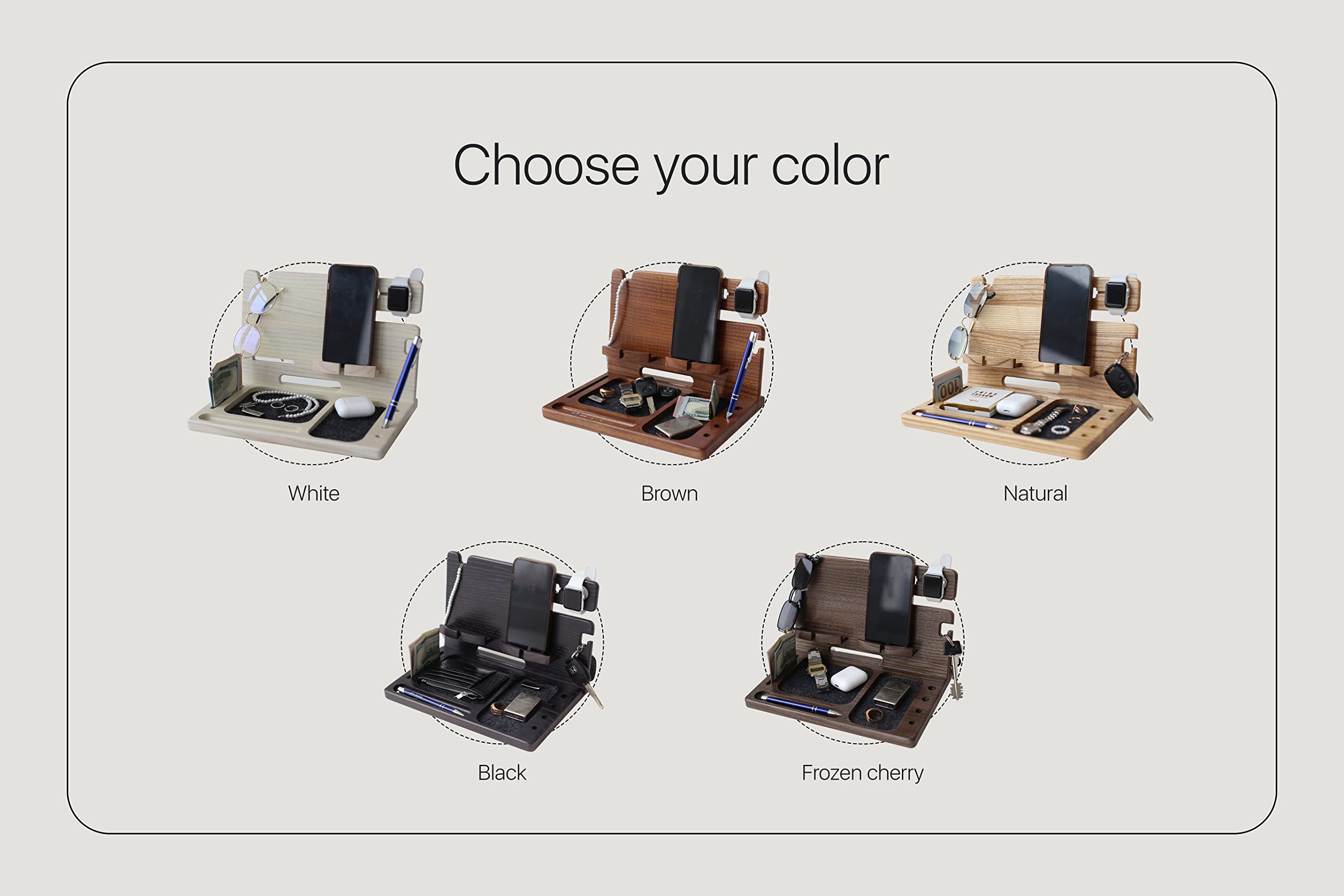 Personalized Wooden Phone Stand & Desk Organizer - Multi-Function Charging Station for iPhone, Android, Smartwatch & Wallet | Perfect Gift for Men, Office & Nightstand Use