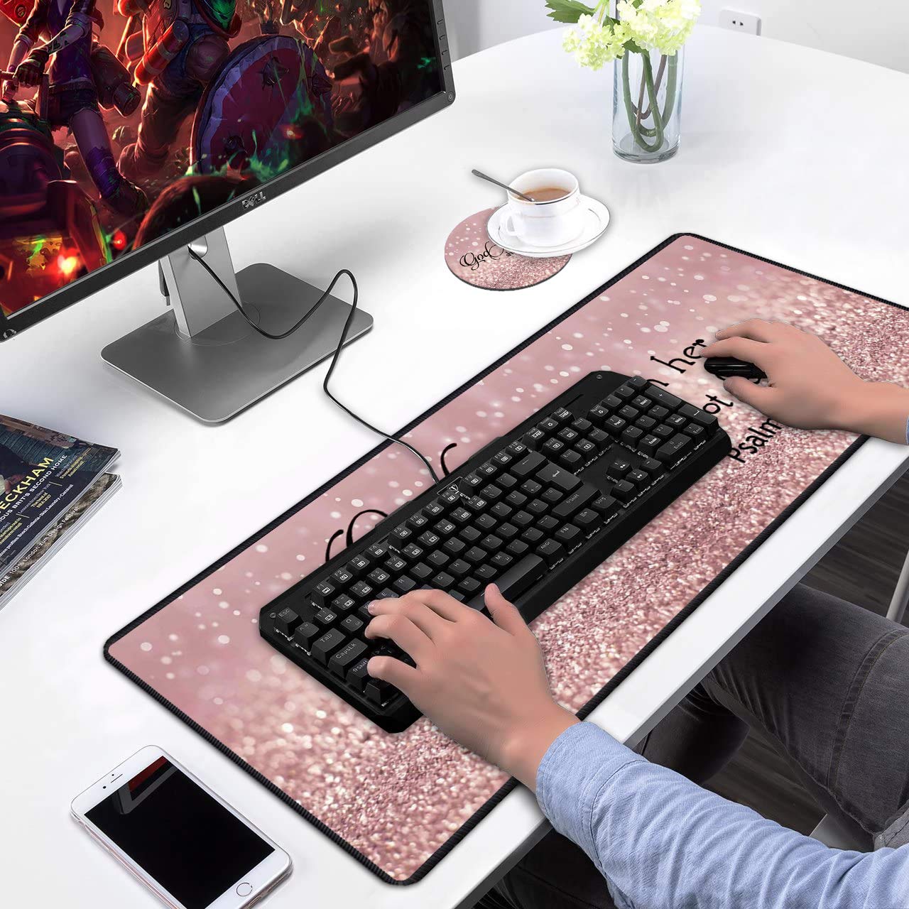 Large Gaming Mouse Pad with Stitched Edges - Non-Slip Desk Mat for Laptop & Computer, Chicago Skyline Night Scene Design - Perfect for Office Work, Home Use & Gaming Setup