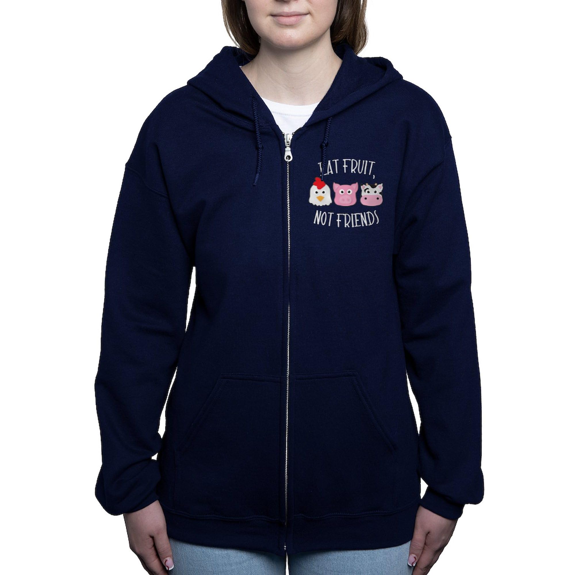 Eat Fruit Not Friends Women's Zip Hoodie - Soft Fleece Pullover Sweatshirt for Women | Vegan Funny Slogan Hoodie for Casual Wear, Gym & College