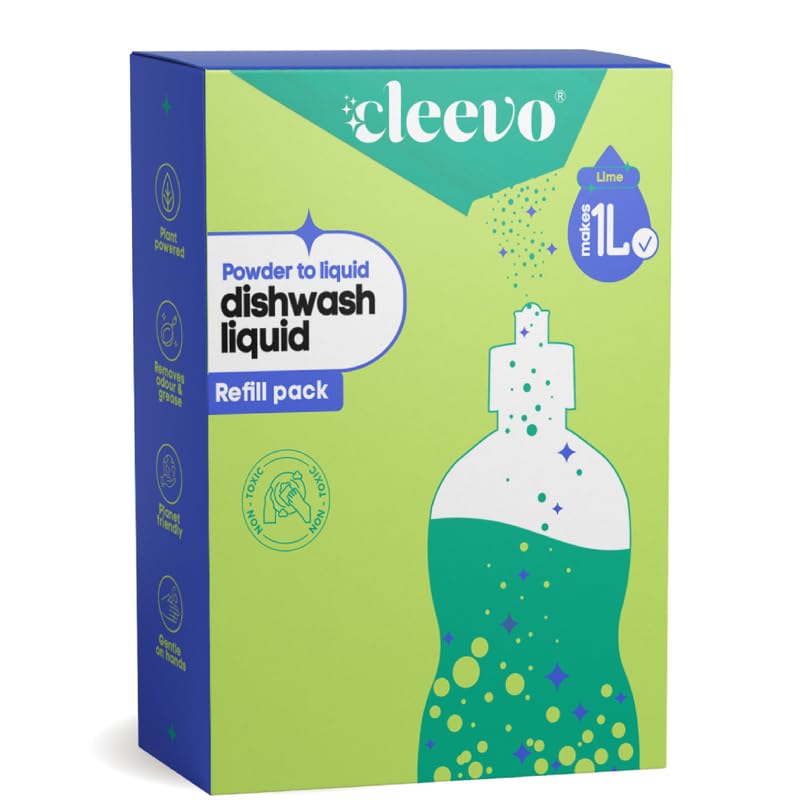Cleevo Plant-Based Organic Dishwashing Liquid Gel - 1 Liter Refill Pack | Natural & Eco-Friendly Dish Soap for Tough Grease, Oil Stains & Burnt Food Residues | Vegan, Cruelty-Free, Pet & Child Safe | Lime Scent | Perfect for Daily Kitchen Cleaning, Hand Washing Dishes & Environmentally Conscious Homes