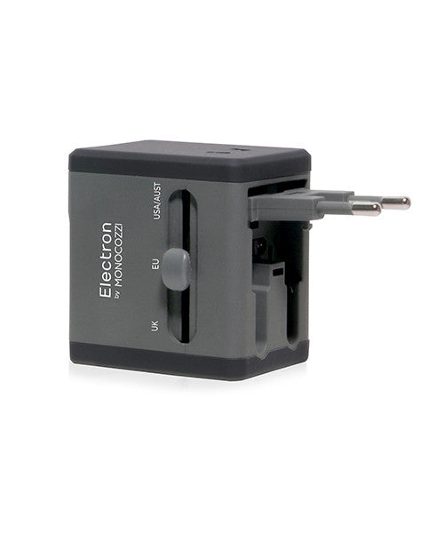 Monocozzi Smighty Global Travel Adapter with 2.1A Dual USB Ports - Universal Power Converter for International Travel (US/EU/UK/AU) - Perfect for Charging Phones, Tablets & Laptops on Vacation or Business Trips