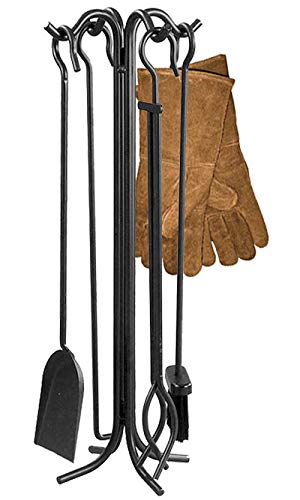 BestNest Panacea Steel Fireplace Tool Set with Heat-Resistant Gloves - Essential Fireplace Accessories for Indoor & Outdoor Fire Pits, Wood Stoves & Camping