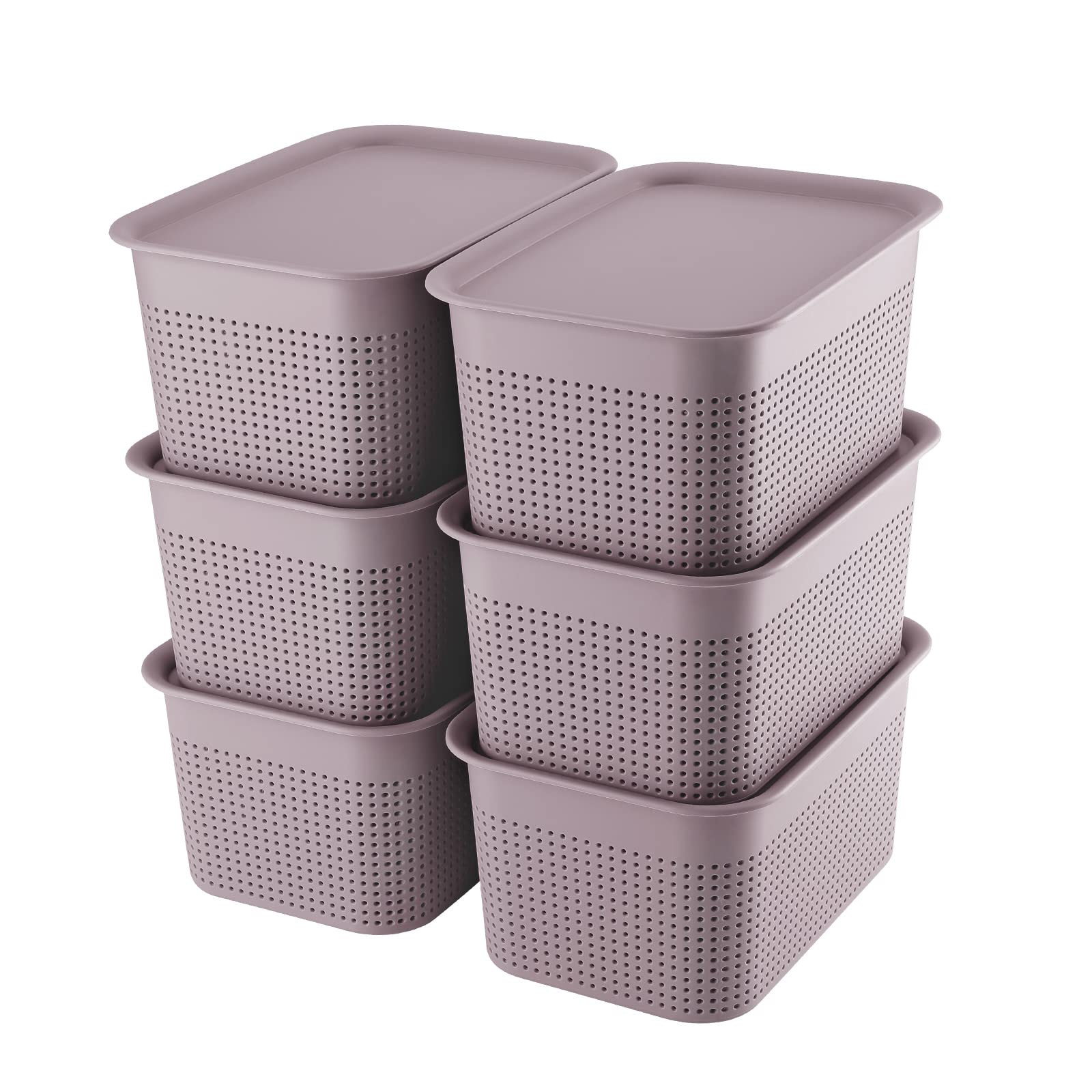 AREYZIN 6-Pack Plastic Storage Bins with Lids - Organize Shelves, Closet & Office (Purple)