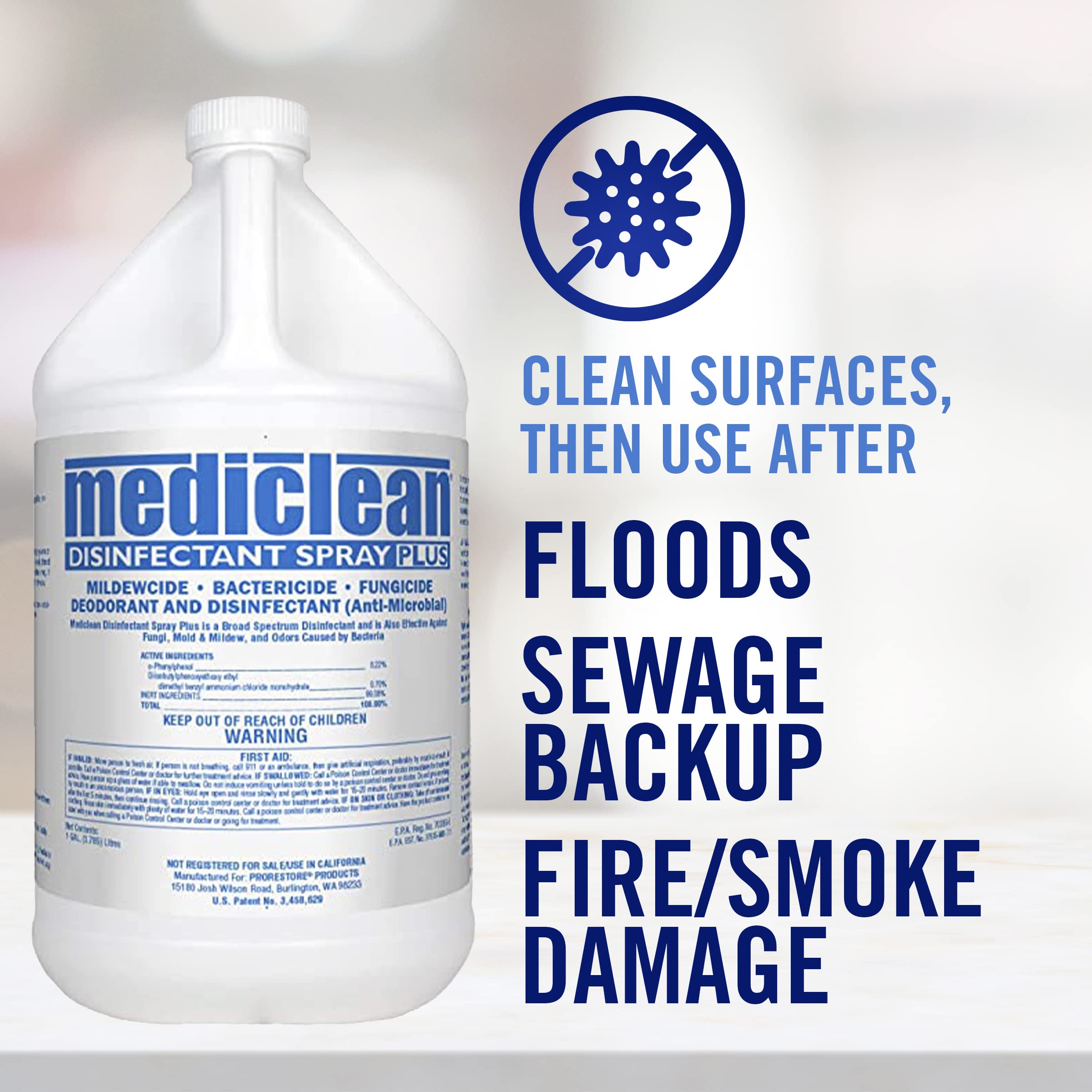 Disinfectant Spray Plus - Professional Antimicrobial Spray for Post-Flood Cleaning, 1-Gallon Bottle | Effective Germ Killer for Home, Office & Disaster Recovery