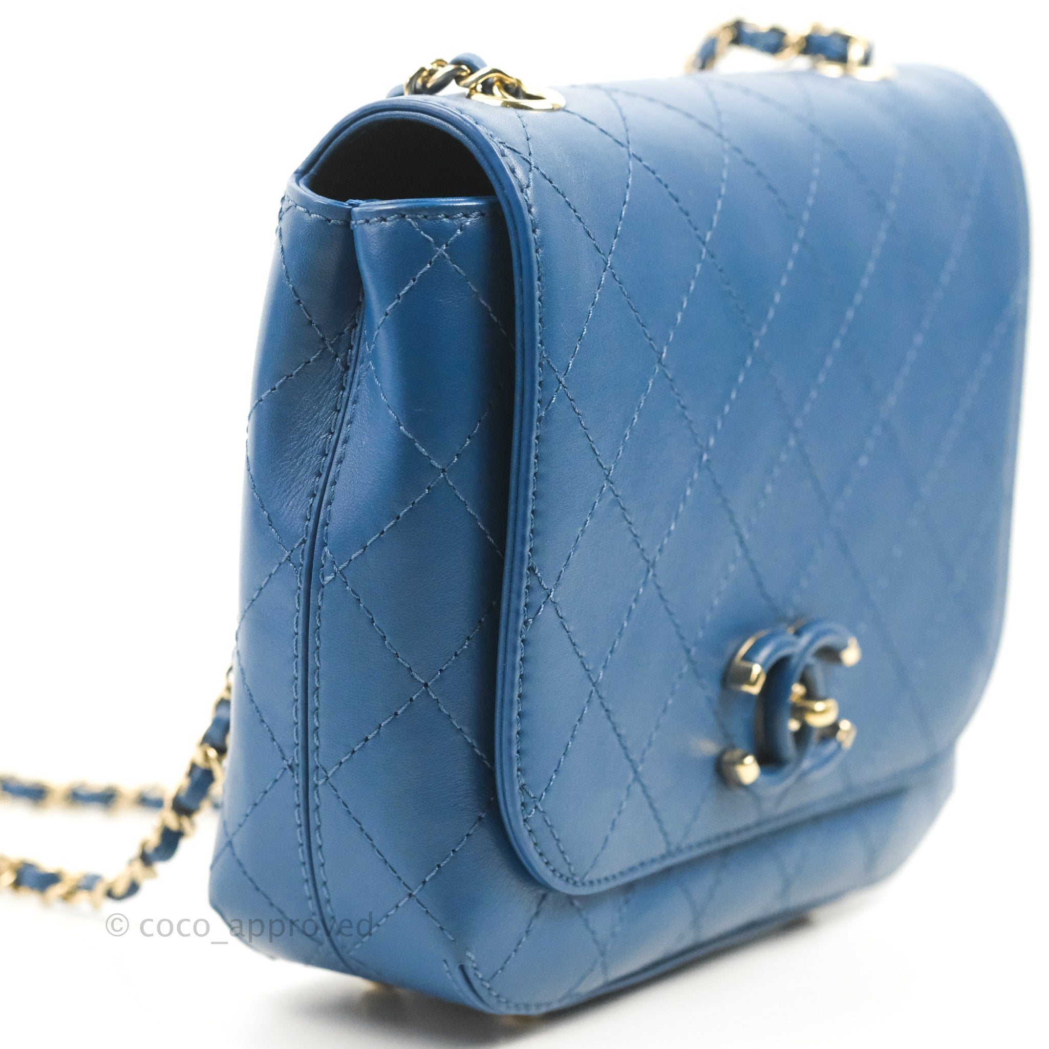 Chanel Blue Quilted Leather Small Frame Flap Bag - Luxury Crossbody Purse for Women, Perfect for Date Night & Evening Events
