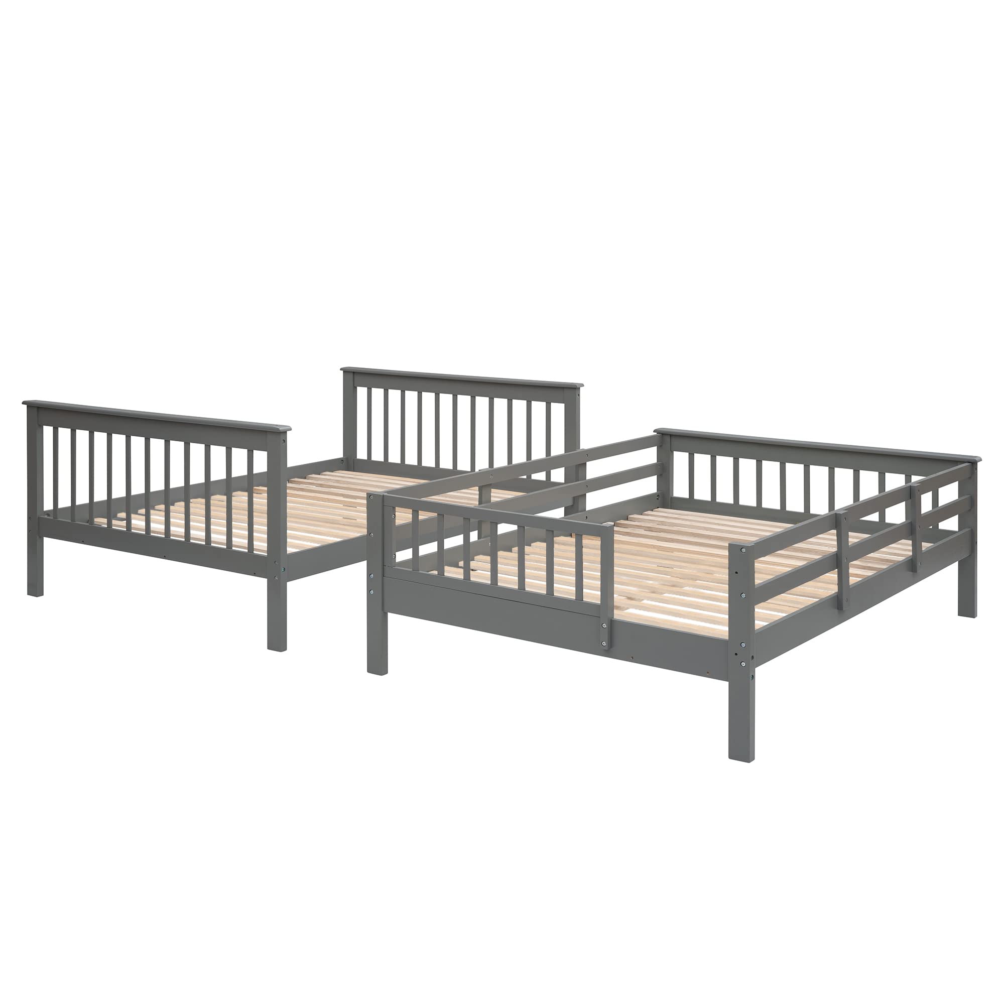 Harper & Bright Designs Full Over Full Bunk Bed with Wood Stairway, Storage & Guard Rail - Convertible Gray Bunk Bed for Kids, Teens & Guest Rooms - Perfect for Small Spaces, Dormitories & Vacation Homes