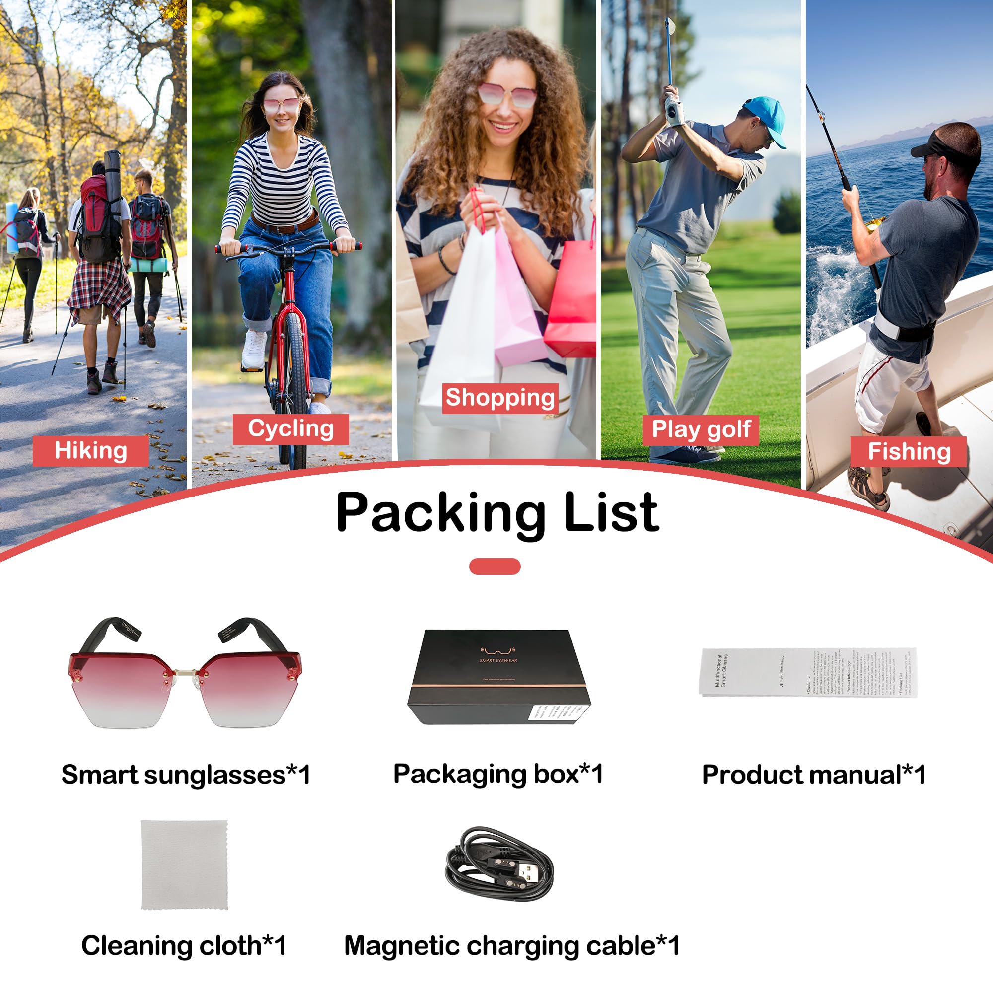 Smart Bluetooth Sunglasses for Men & Women - Frameless Design with Bluetooth 5.0, Gradient Lens & Voice Control - Compatible with All Smart Devices (Gradient Red) - Perfect for Driving, Running & Outdoor Activities
