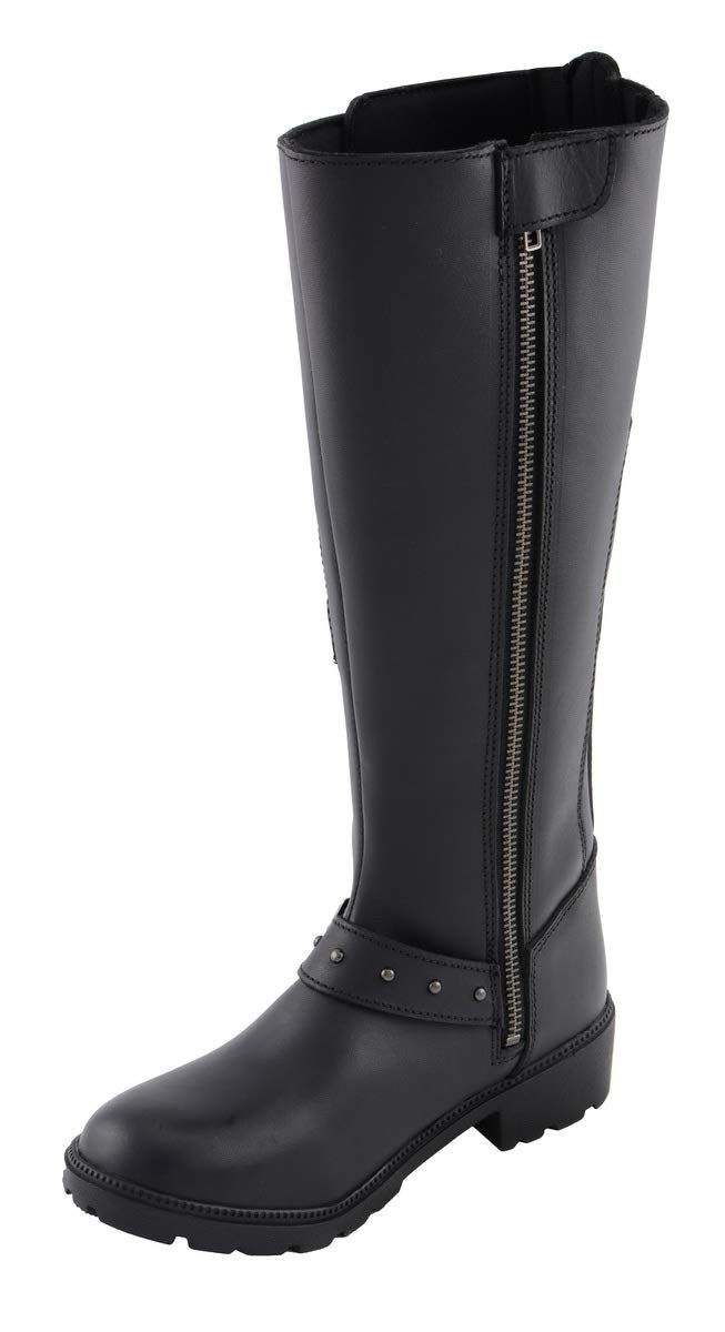 Milwaukee Leather MBL9395 Women's Black Leather 17-Inch Motorcycle Boots with Side Strap & Zipper - Size 7.5 | Durable Riding Boots for Harley Davidson & Cruiser Bikes | Perfect for Long Rides & Motorcycle Events