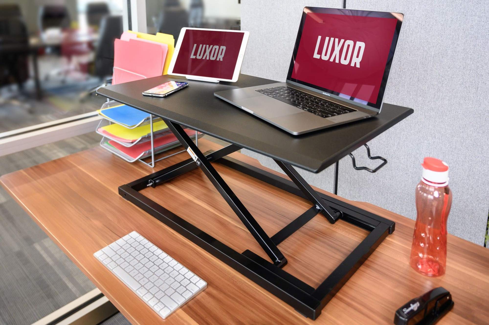 Adjustable Pneumatic Standing Desk Converter - Black for Home & Office