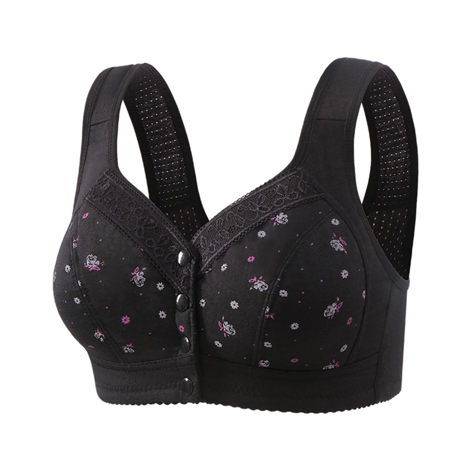 2 Pack Front Closure Plus Size Bras for Women - Wireless Full Coverage Comfortable Everyday Bra with Daisy Design - Perfect for Work, Lounge & Sleep