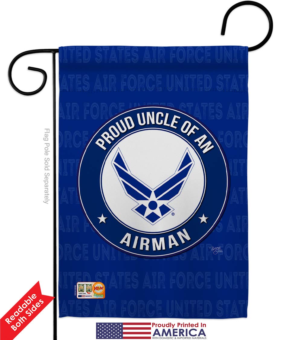 USAF Air Force Proud Uncle Airman Garden Flag Kit - Double-Sided 28x40 Inch Military Yard Banner for Veterans & Retirees - Made in USA | Perfect for Patriotic Home Decor, Armed Forces Celebrations & Military Appreciation Gifts