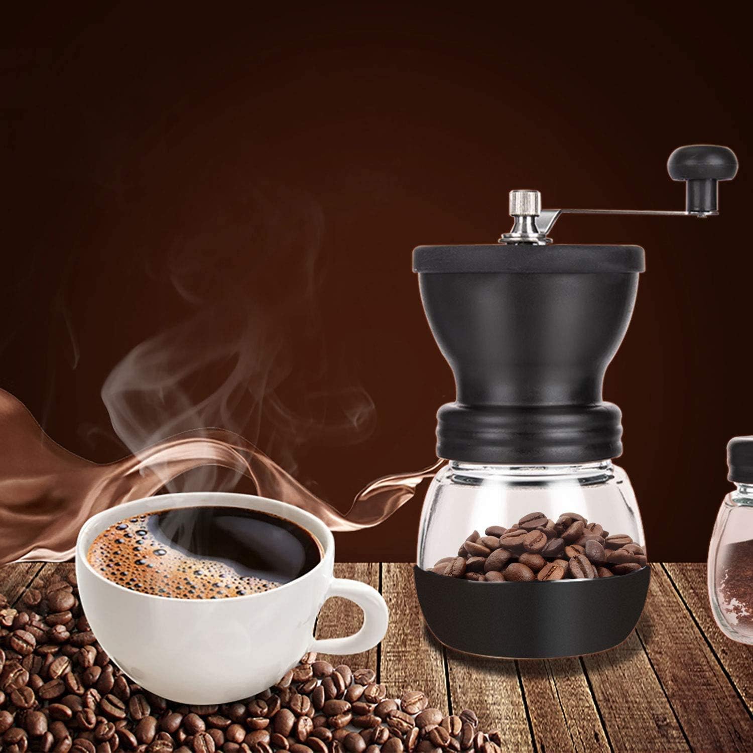 Premium Manual Coffee Grinder with Ceramic Burr - Hand Crank Coffee Mill with 2 Glass Jars (11oz Each) & Stainless Steel Handle - Perfect for Espresso, French Press, Turkish Coffee & Pour Over - Ideal for Home, Office & Camping Use