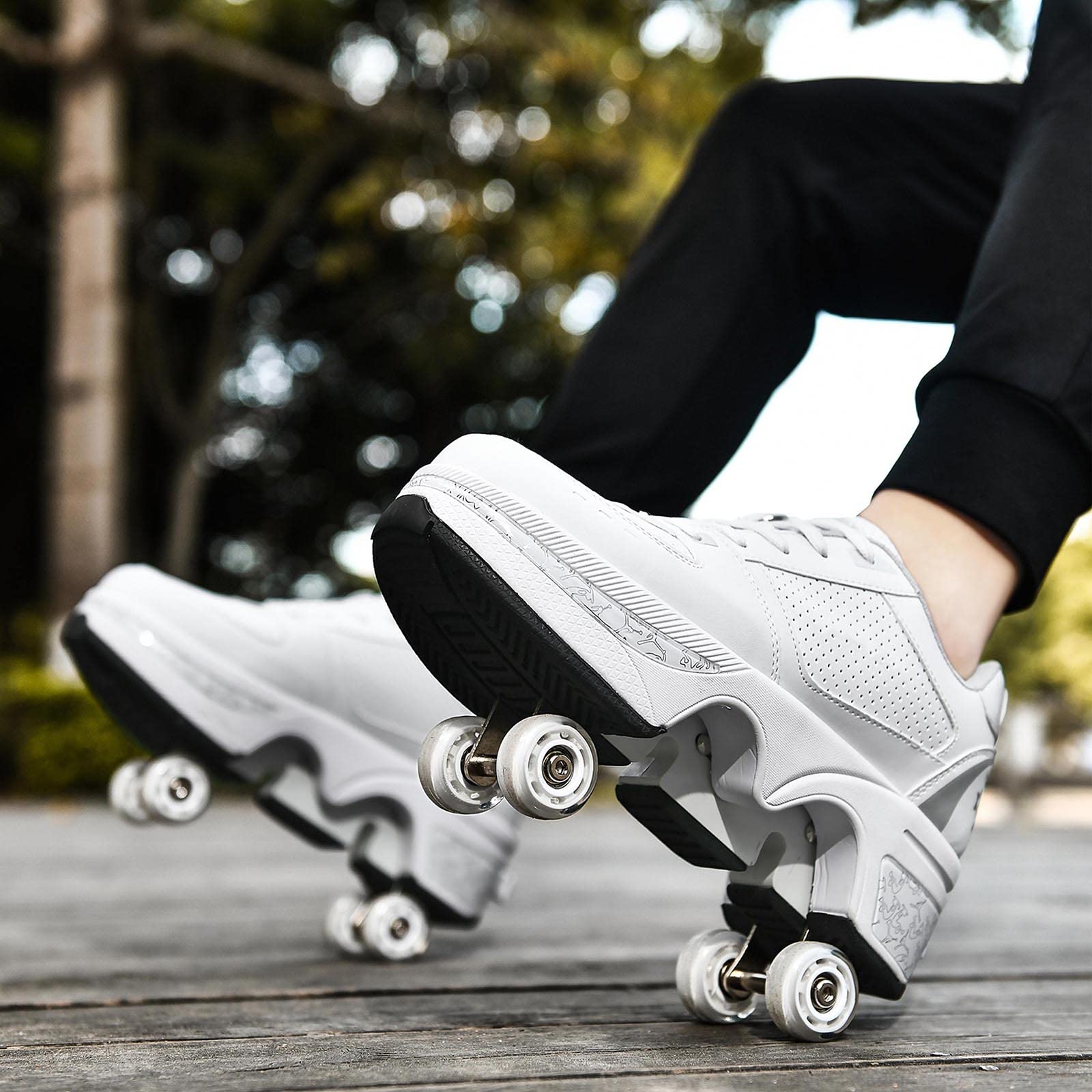 Women's & Kids' Convertible Roller Skate Shoes - 4-Wheel Adjustable Roller Skates Sneakers for Outdoor & Indoor Use - Perfect for Girls, Boys, and Adults - Great for Parks, Rinks, and Casual Skating