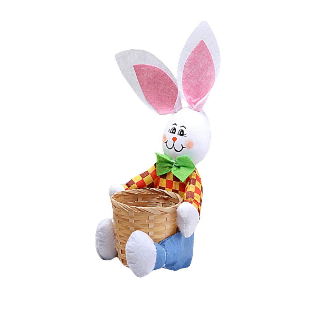 INOOMP 1PC Cute Cartoon Rabbit Easter Candy Basket - Portable Food Storage Container for Easter Party Decorations (Blue Pants Bunny) - Perfect for Easter Egg Hunts, Home Decor & Holiday Gift Packaging