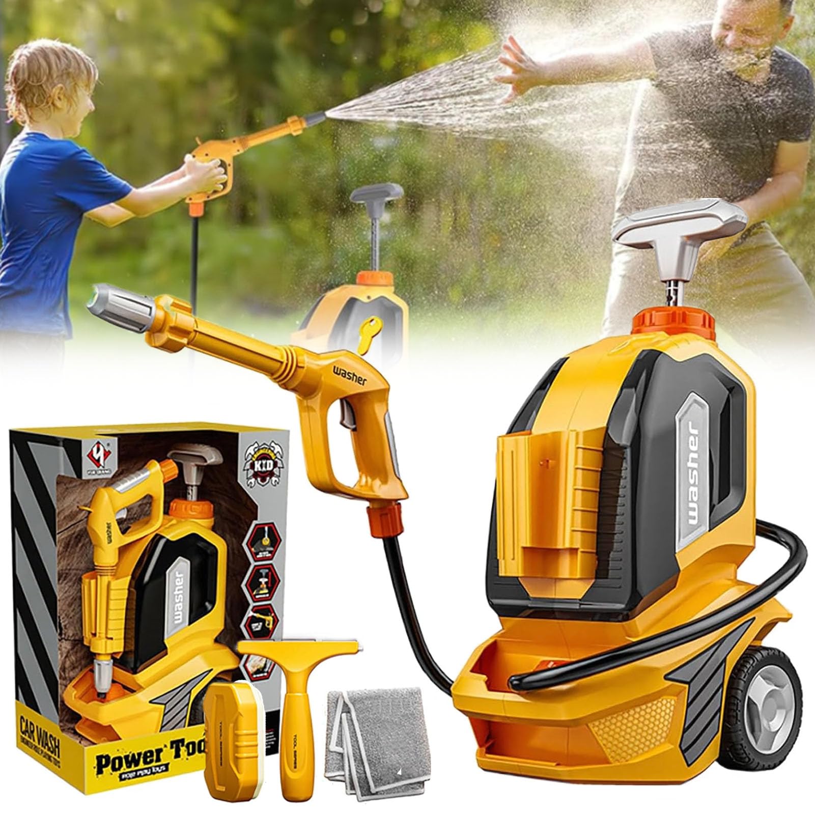 **Kids Power Washer Toy Set with Scraper, Sponge & Towel - Realistic Pretend Play Pressure Washer for Toddlers & Children - Outdoor Cleaning Role Play Gift for Ages 3+ - Perfect for Backyard, Car Wash & Garden Play**