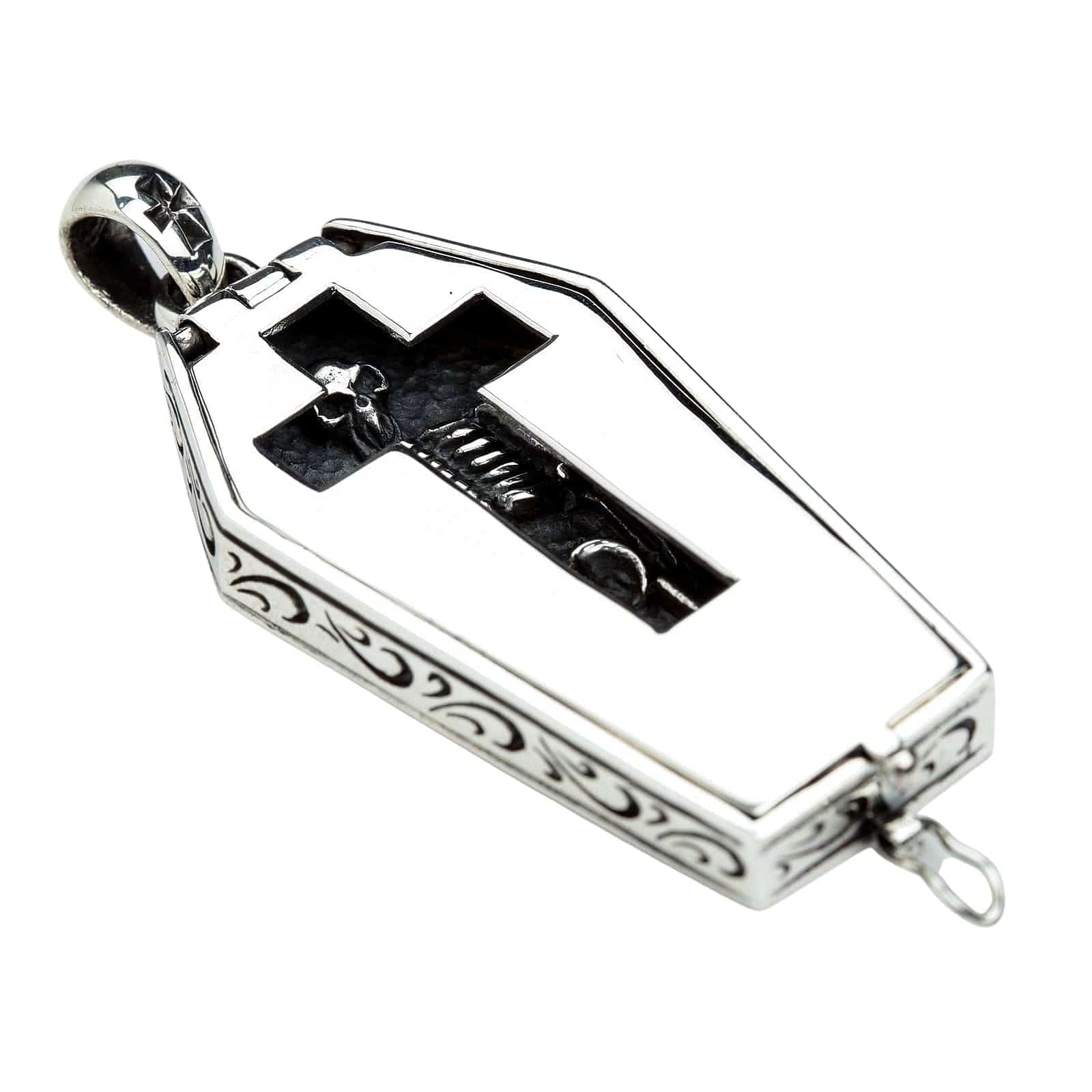 Gothic Skull Skeleton Coffin Sterling Silver Pendant Necklace for Men & Women - Perfect for Halloween, Punk Fashion, and Dark Aesthetic Jewelry Lovers