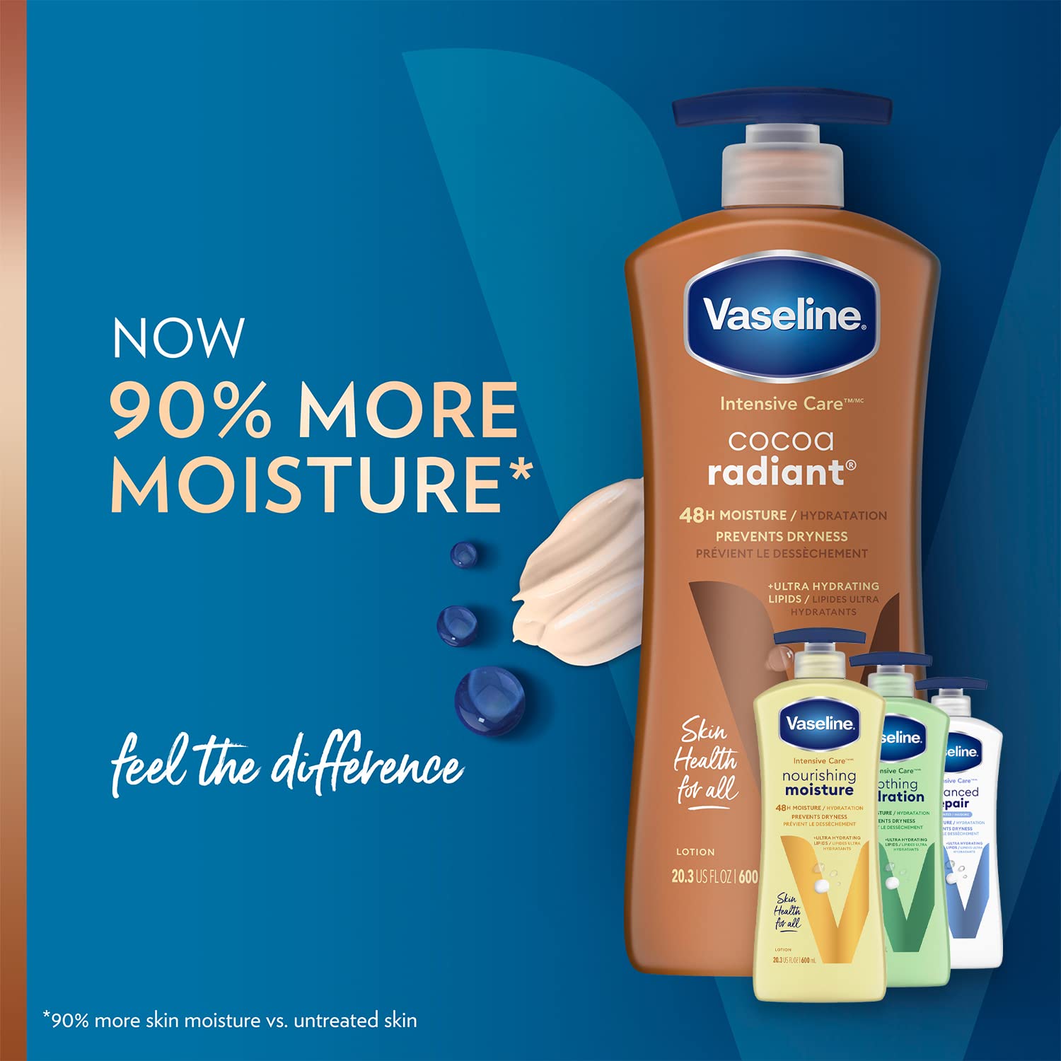 Vaseline Intensive Care Body Lotion for Women & Men - Ultra Hydrating Moisturizer for Dry Skin, Advanced Repair & Essential Healing, Cocoa Radiant Formula, 20.3 Fl Oz (4-Piece Set) - Perfect for Daily Skincare Routine, Post-Shower Hydration & Winter Skin Care