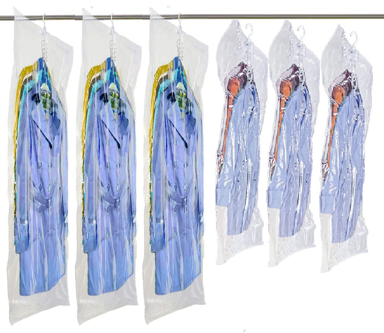 6 Pack Vacuum Storage Bags for Clothes - Space Saving Hanging Organizer for Suits, Dresses & Jackets | Clear Vacuum Seal Bags for Closet, Travel & Seasonal Storage