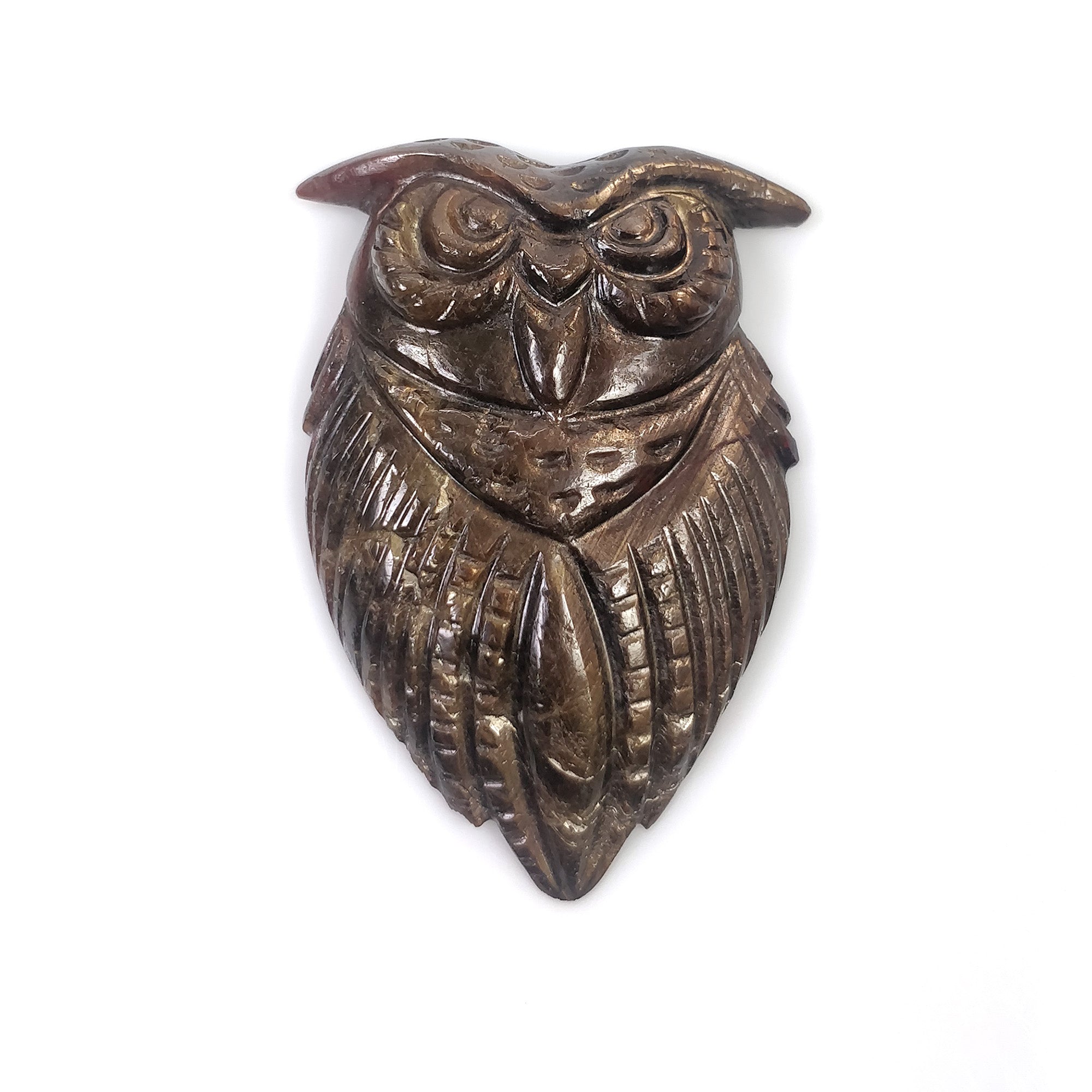 Natural Untreated Golden Brown Chocolate Sapphire Gemstone Carving - 69.50cts Hand Carved Owl 40x25mm (Video Included) | Unique Jewelry Making, Collector's Item, Spiritual Gift