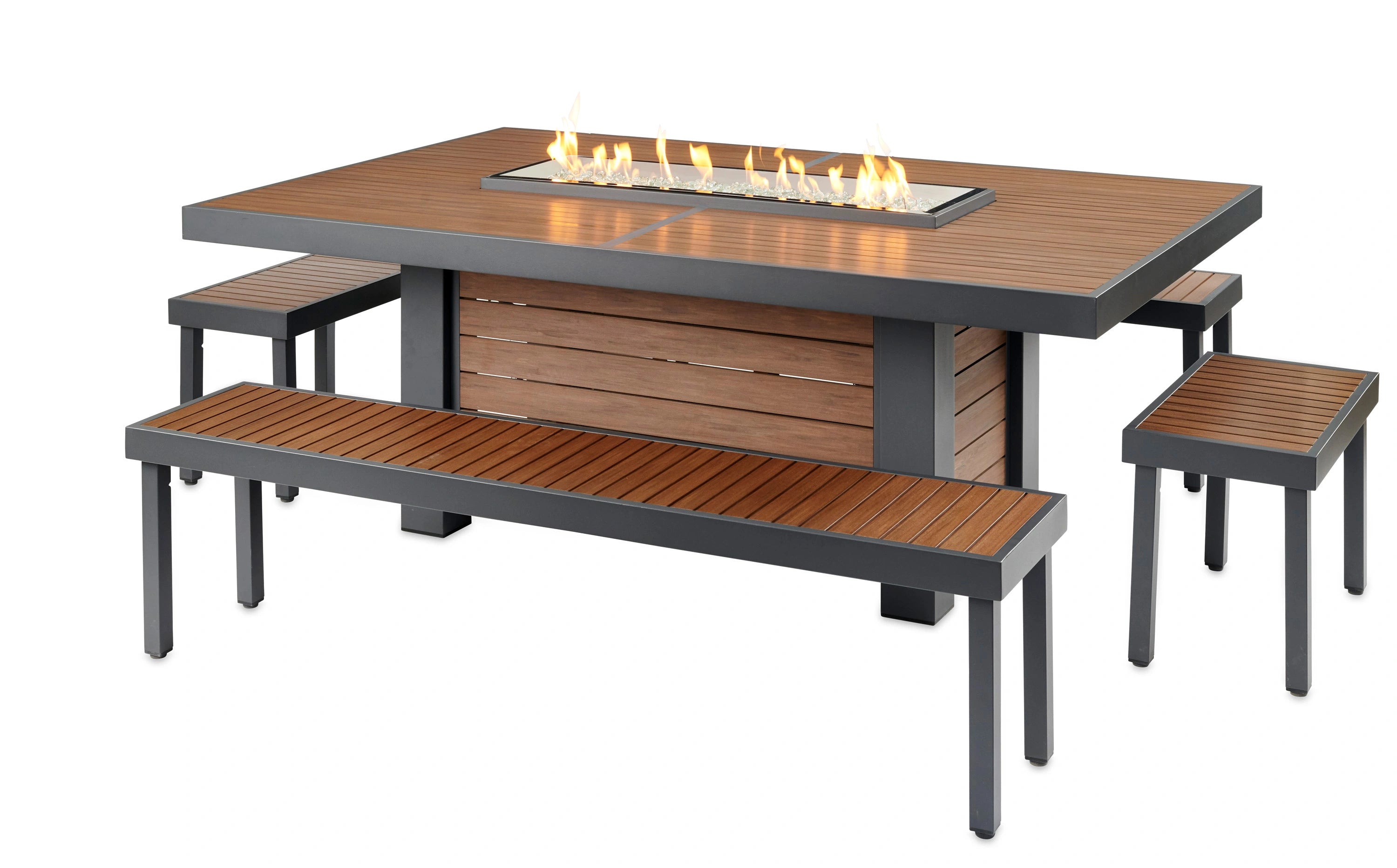 Kenwood Linear Dining Height Gas Fire Pit Table - Outdoor Patio Heater with Modern Design for Backyard, Deck, and Garden Gatherings
