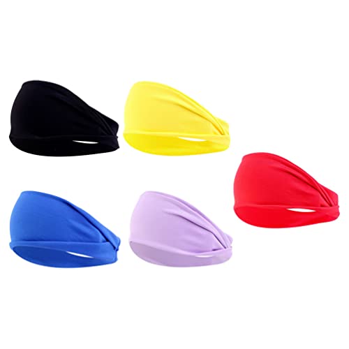 HEALLILY 5-Pack Stretchy Sports Headbands for Women & Girls - Soft Elastic Yoga Headwraps, Workout Hair Bands, Makeup Headbands (Assorted Colors) - Perfect for Running, Gym, Tennis & Everyday Wear
