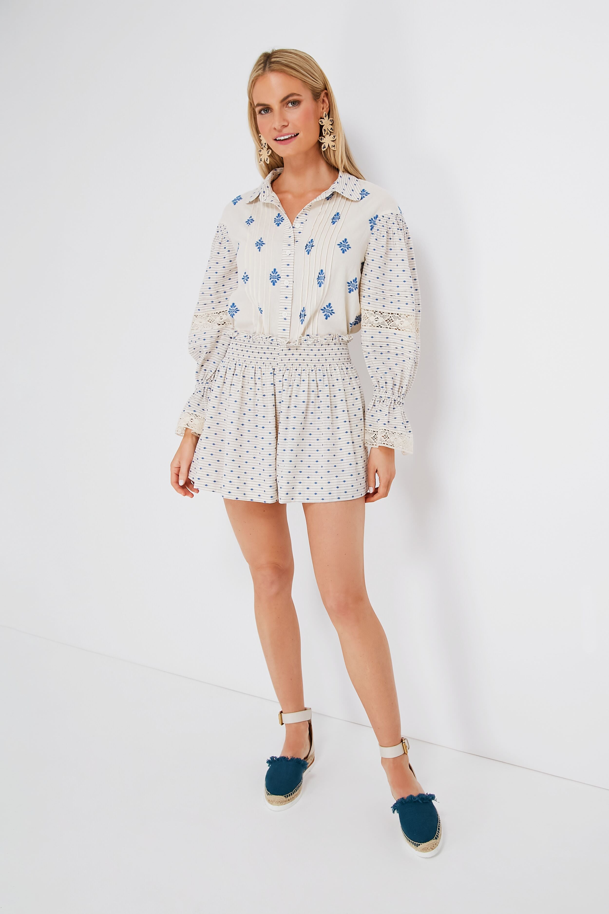 Blue Medallion Ezra Top - Stylish Women's Blouse for Casual & Office Wear - Perfect for Summer Outfits & Layering