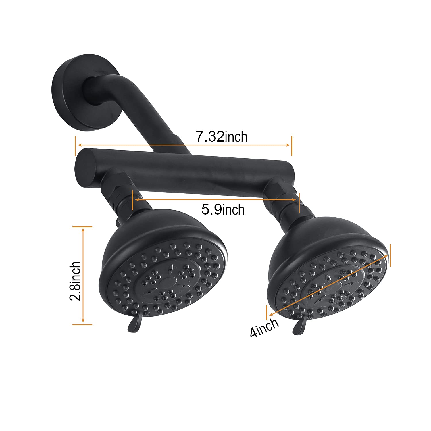 Premium Matte Black High Pressure Dual Shower Head Set with 3 Spray Functions - Solid Brass Construction, Shut-Off Valve & Adjustable Shower Arm - Perfect for Spa-Like Bathroom Experience & Water Conservation