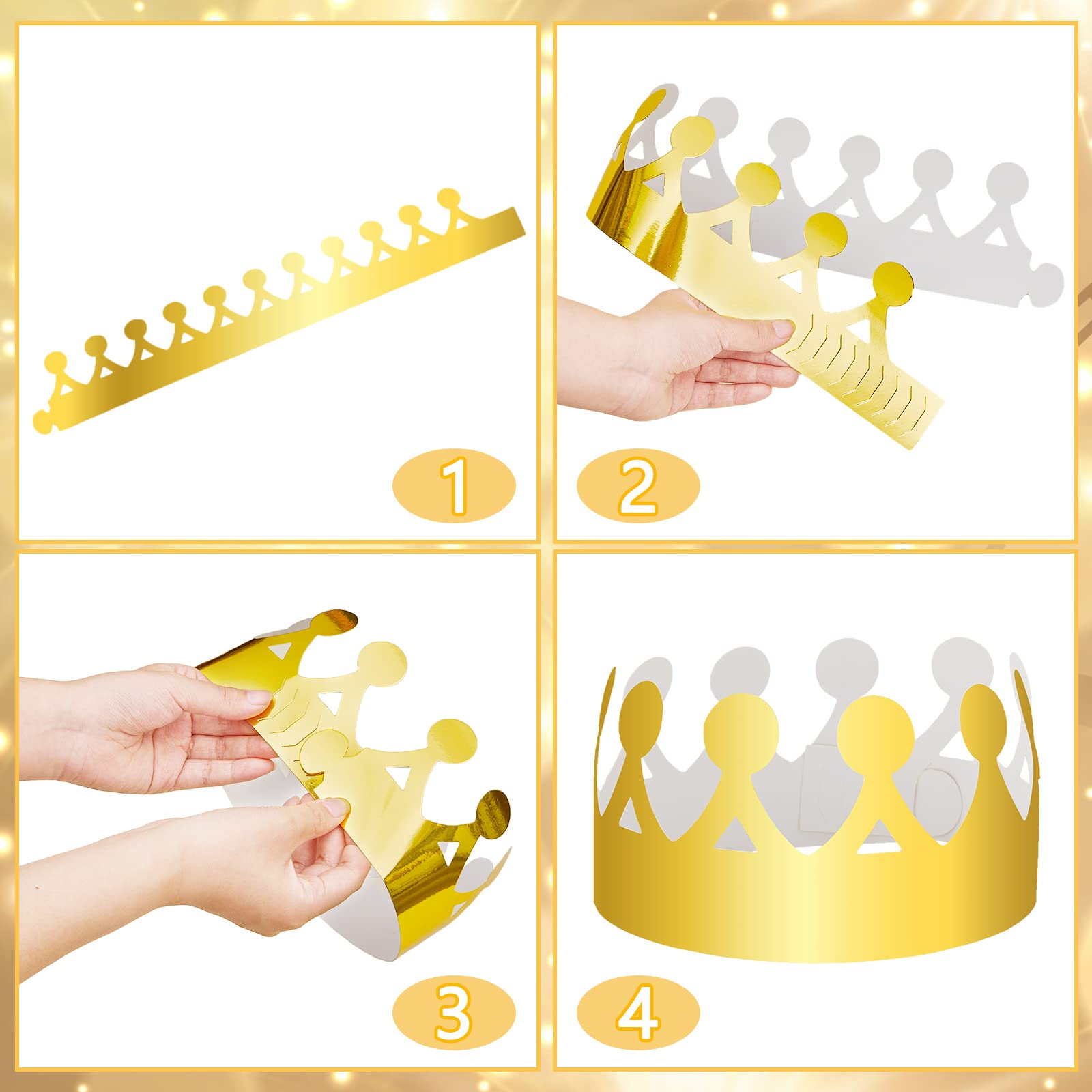 72 Pcs Gold Foil Paper Crowns Set - 9 Styles Prince & King Party Hats for Boys, Girls & Adults - Perfect for Birthday Parties, Royal Themed Events & Photo Props