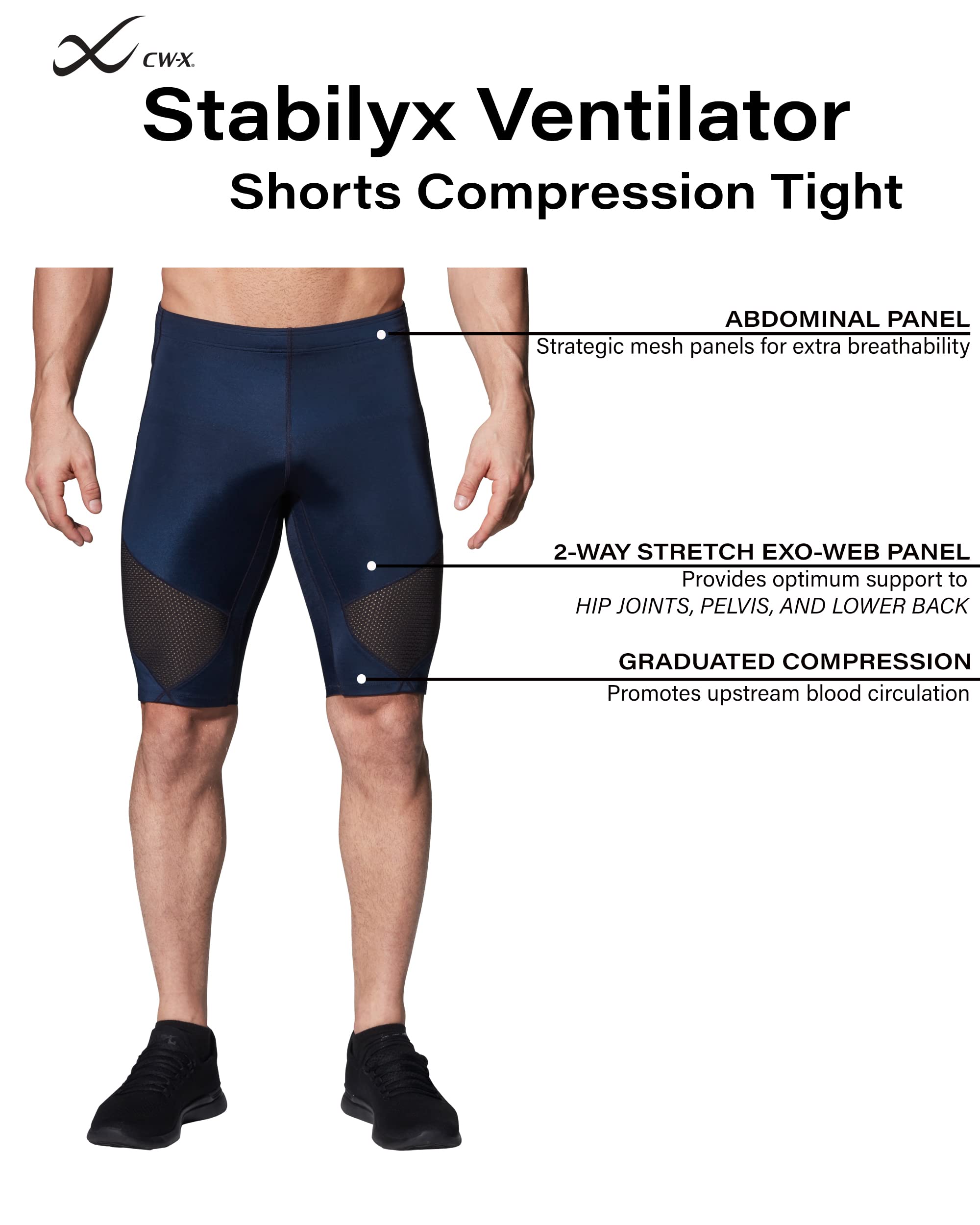 CW-X Men's Stabilyx Ventilator Joint Support Compression Shorts - Running, Cycling & Workout Support for Knee & Hip Stability - Ideal for Athletes & Active Lifestyles