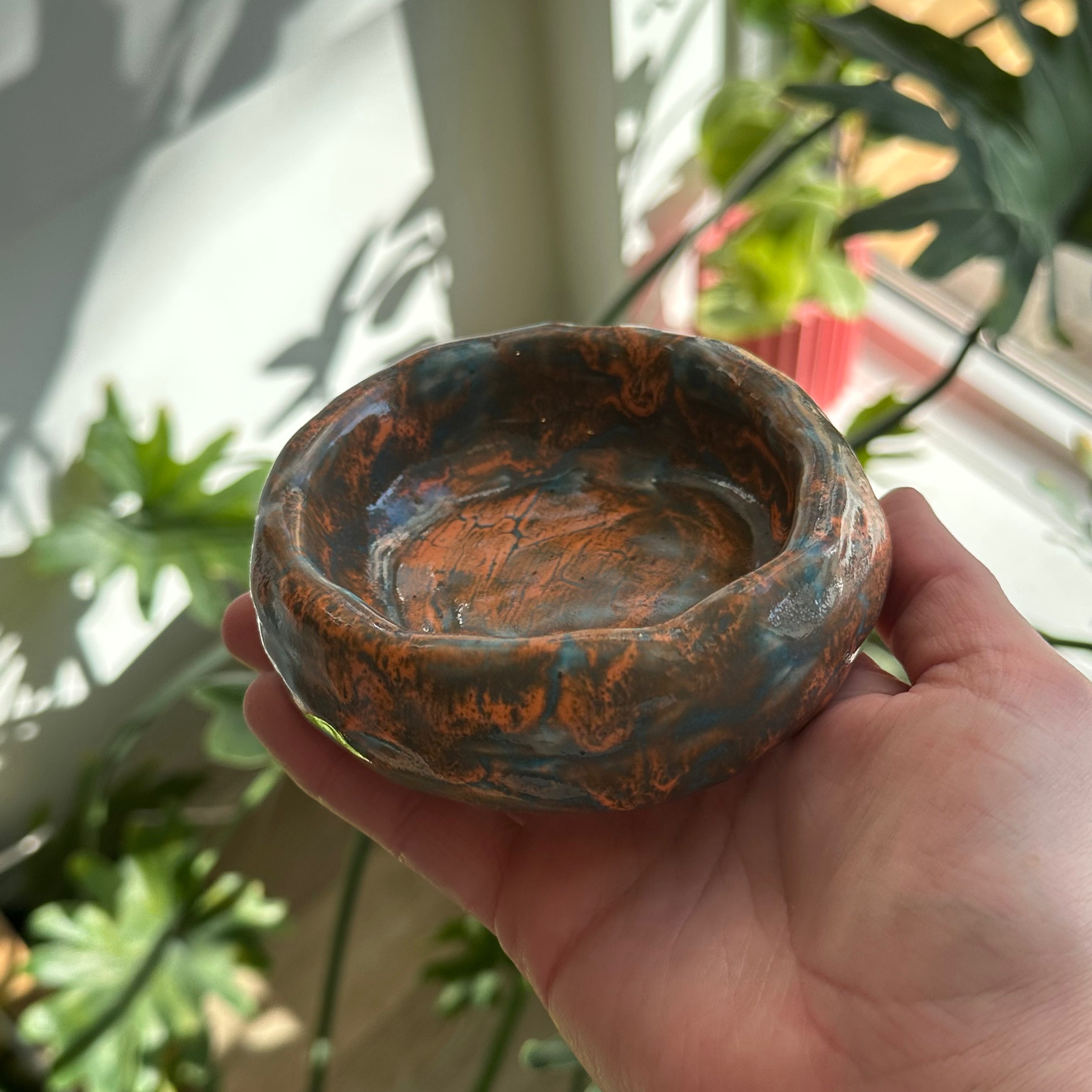 Vibrant Orange and Blue Ceramic Blob Dish - Unique Handmade Serving Bowl for Snacks, Nuts, and Small Bites - Perfect for Parties, Home Decor, and Gift Giving