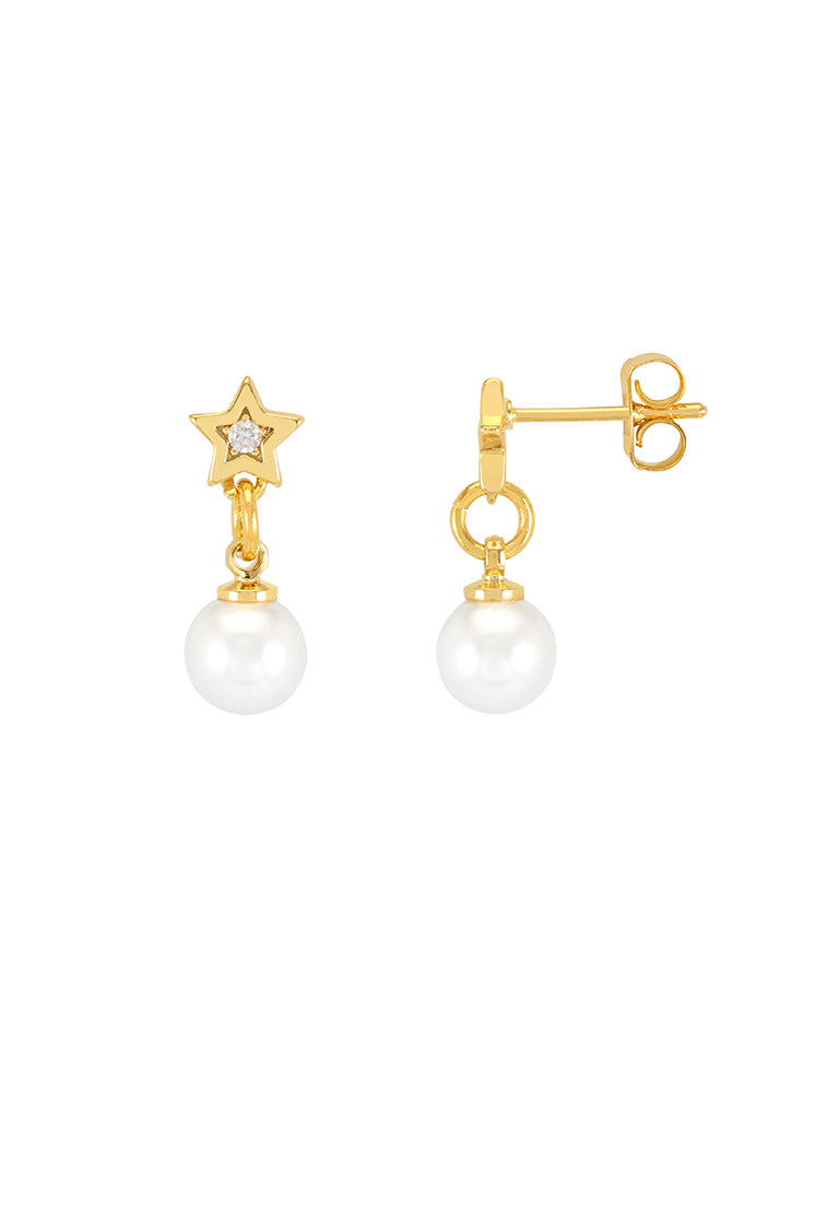 Pearl and Cubic Zirconia Star Drop Stud Earrings for Women - Elegant Dangle Earrings for Party, Wedding & Evening Wear