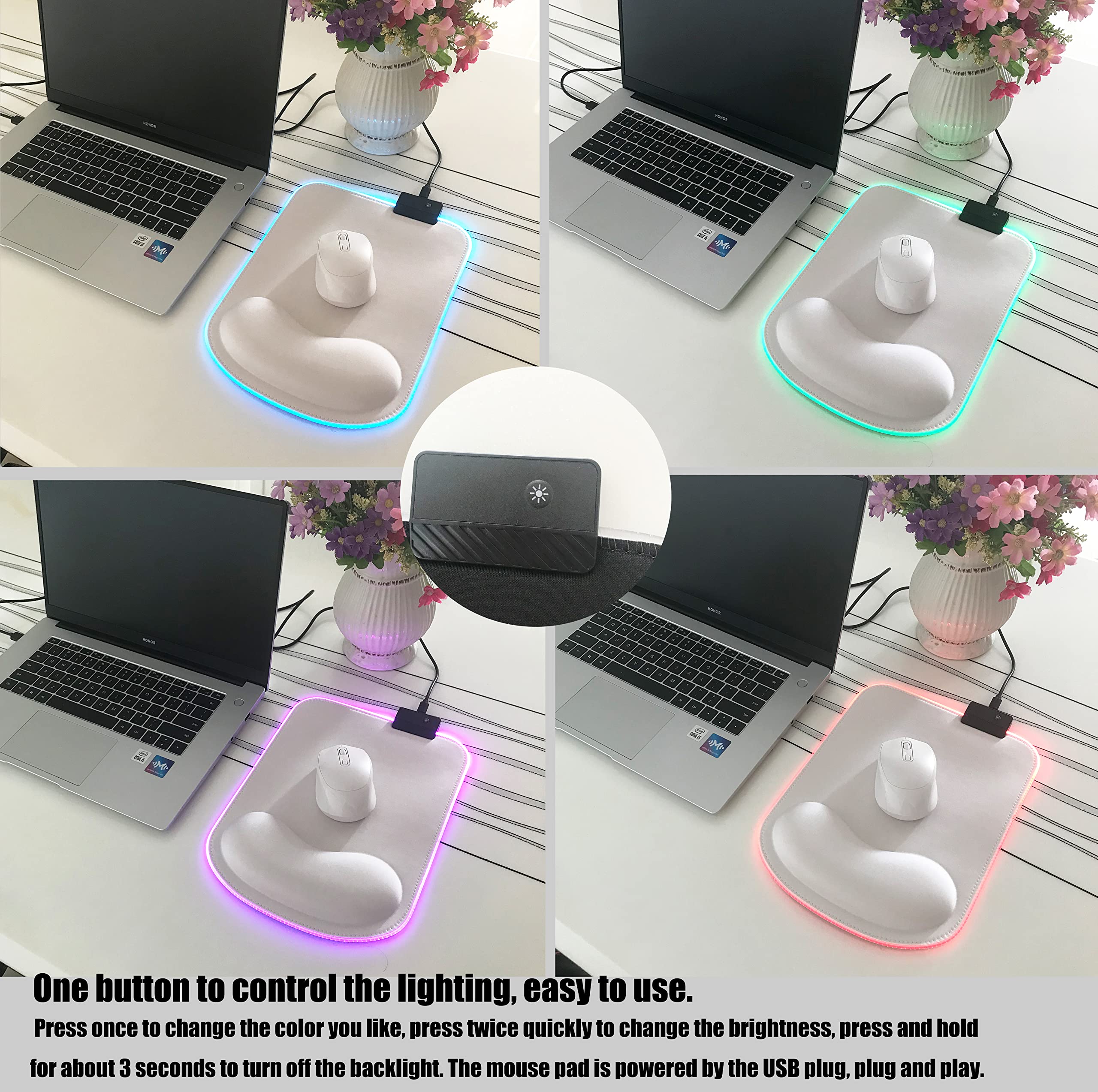 RGB Gaming Mouse Pad with Wrist Support - 13 LED Lighting Modes, Anti-Slip Rubber Base, Ergonomic Pain Relief Design for PC, Laptop - Perfect for Office, Home & Gaming (11.8