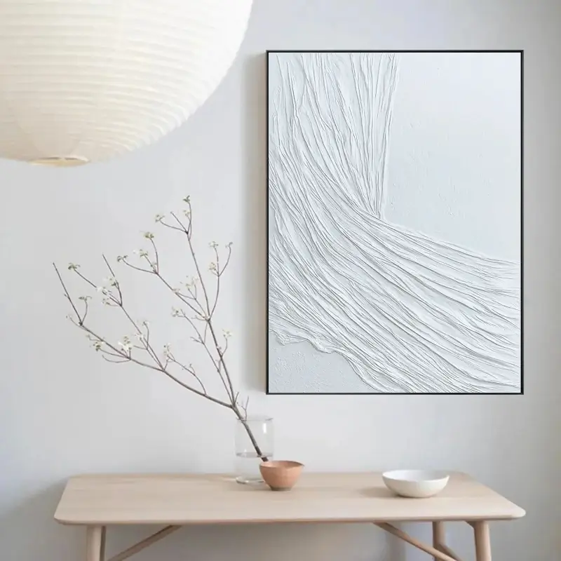 White Minimalist Textured Painting Canvas - Abstract Wall Art for Modern Home & Office Decor | Perfect for Living Room, Bedroom, and Studio | High-Quality Stretched Canvas #MM020