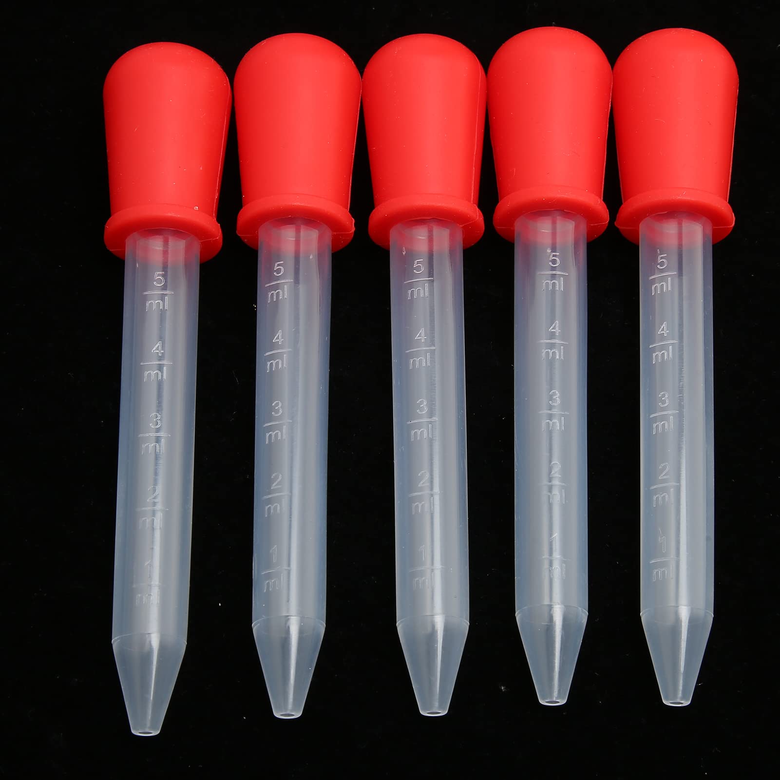 5Pcs 5ml Silicone Liquid Droppers with Bulb Tip - Disposable Eye Droppers for Candy Making, Kids Science Experiments, DIY Crafts & Baking Decorations (Red) - Easy to Clean & Reusable