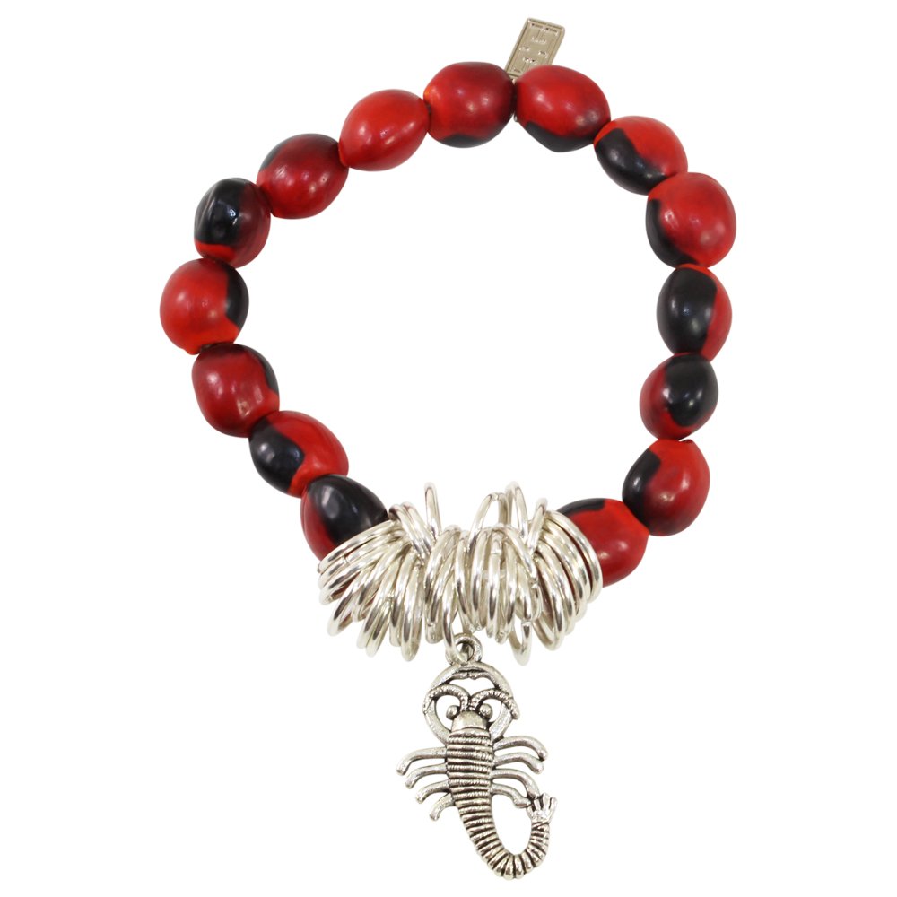 Stylish Silver Charm Bracelet for Women - Adjustable & Stretchy with Meaningful Huayruro Seed Beads (6.5