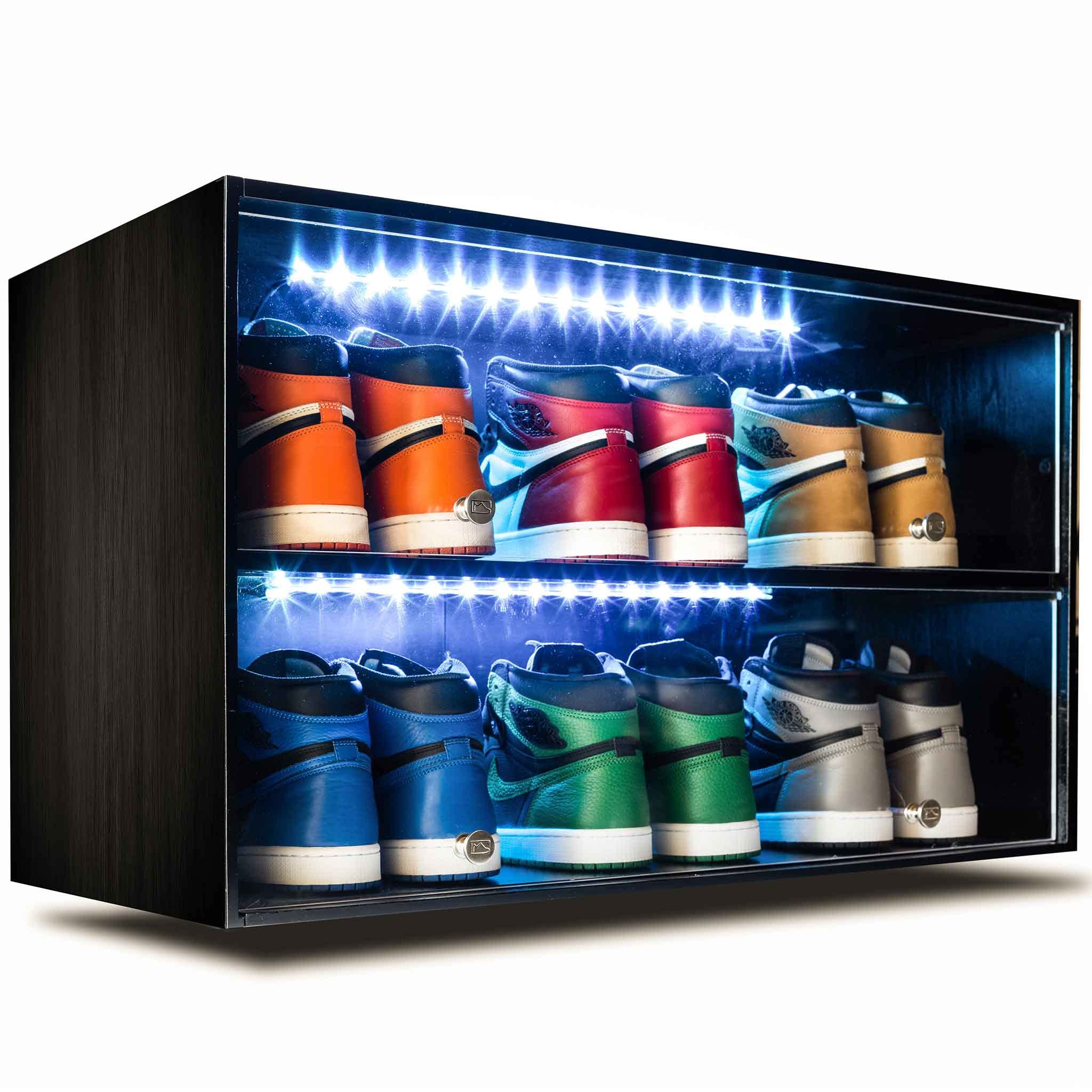 Premium Wooden Shoe Rack with LED Lights - Holds 6 Pairs of Sneakers & Shoes - Modern Sliding Door Design for Bedroom, Closet, Garage & Outdoor Storage - Durable Shoe Organizer for Home & Office Use