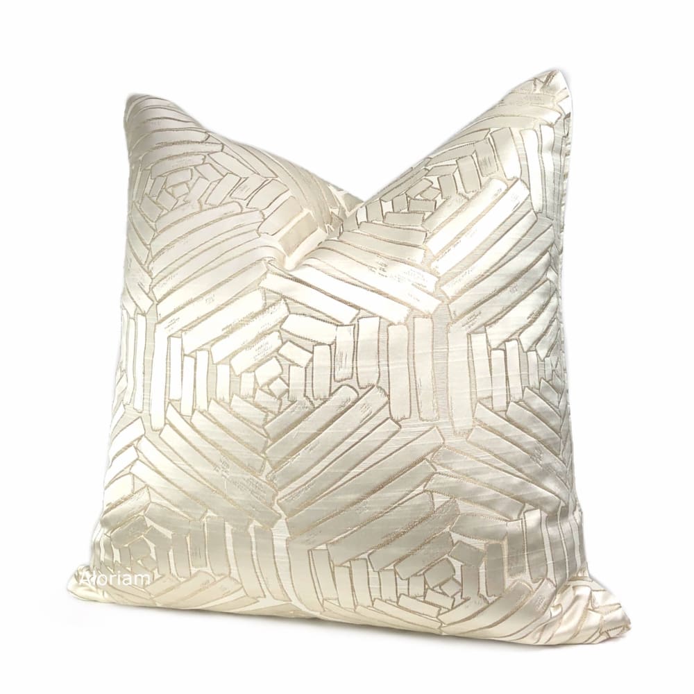 Percival Cream Gold Freeform Hexagons Pillow Cover - Modern Geometric Throw Pillow Case for Sofa, Bed, Couch - Home Decor Accent for Living Room, Bedroom