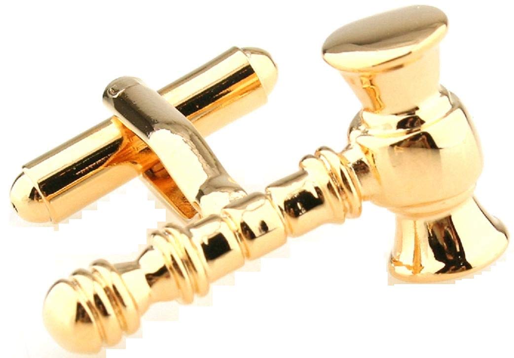 MRCUFF Gavel Judge Lawyer Mason Law Pair Cufflinks - Elegant Silver Tone Cuff Links for Attorneys with Gift Box & Polishing Cloth - Perfect for Courtroom, Graduation & Professional Gifts