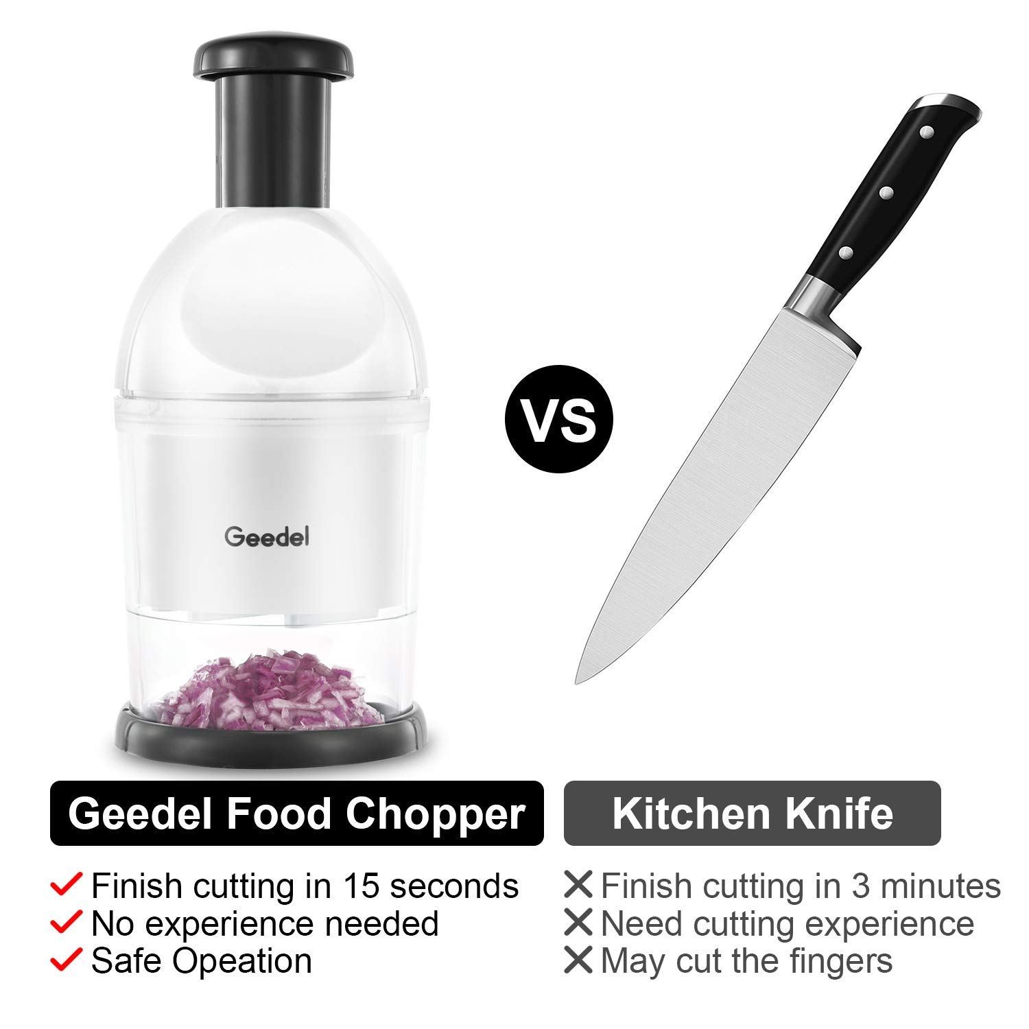 Geedel Manual Food Chopper - Easy to Clean Hand Vegetable Dicer for Onions, Garlic, Nuts & Salads - Dishwasher Safe Kitchen Gadget for Meal Prep & Cooking - Perfect for Chopping Veggies, Making Salsas & Salad Toppings
